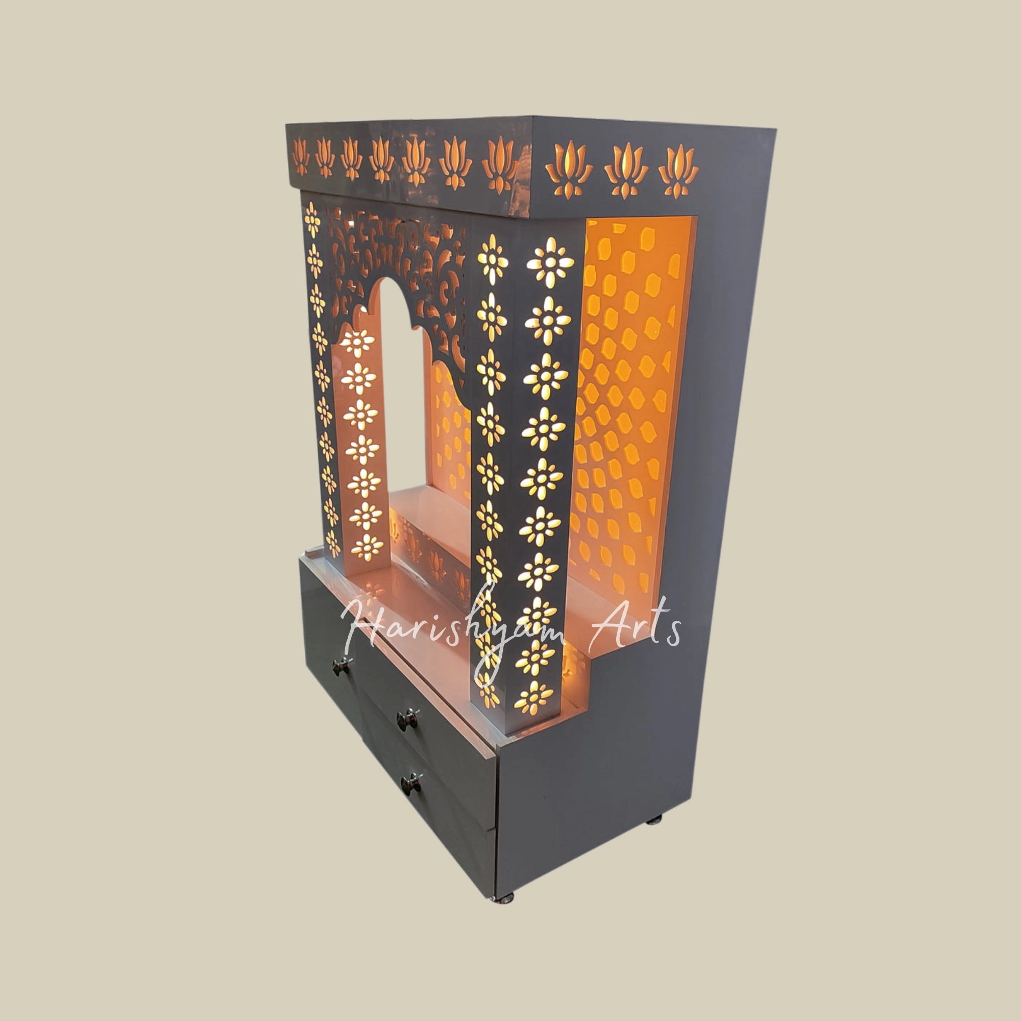 48" 3D Om Backlit Corian Mandir5