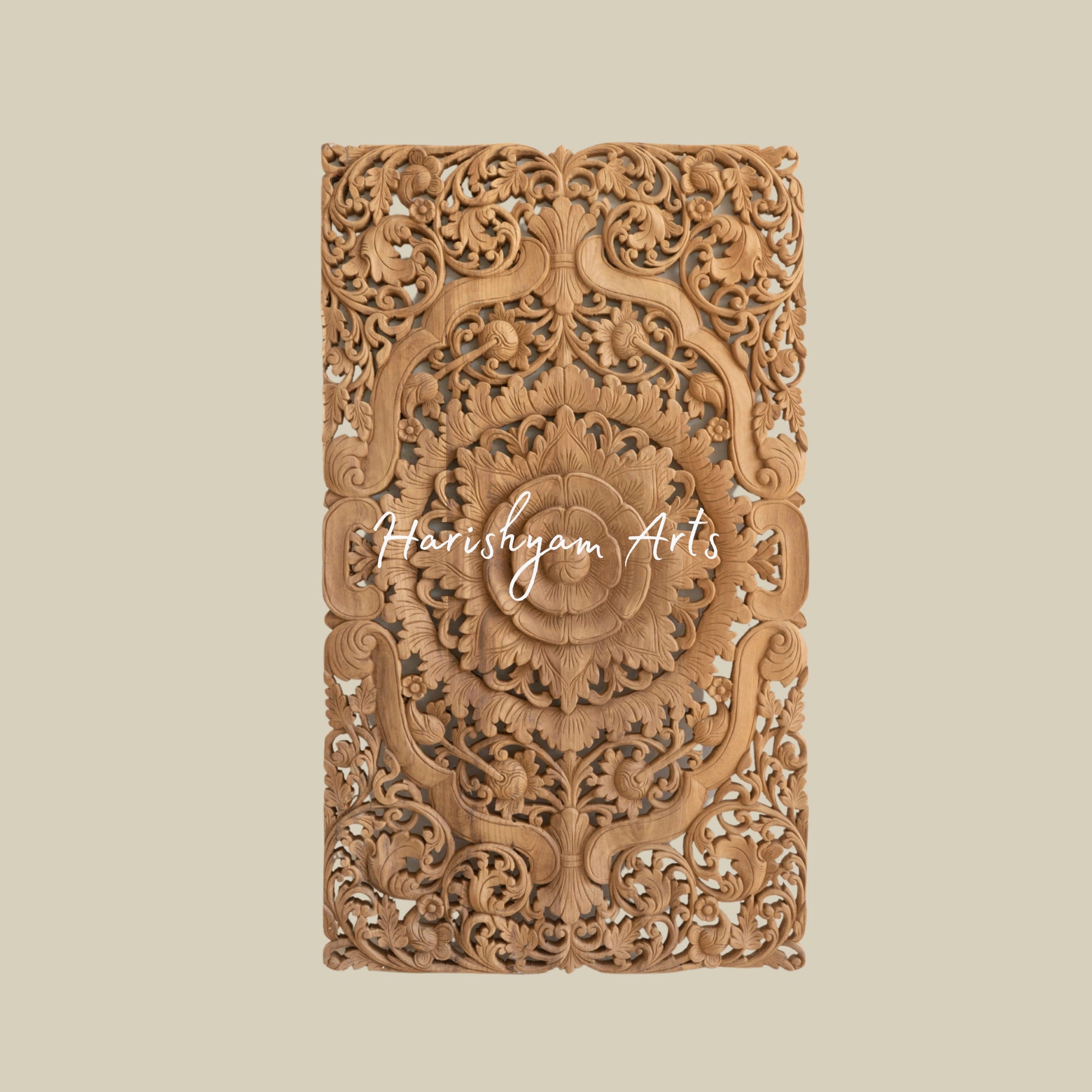 48" Solid Hand Carved Teak Wood Wall Panel Art