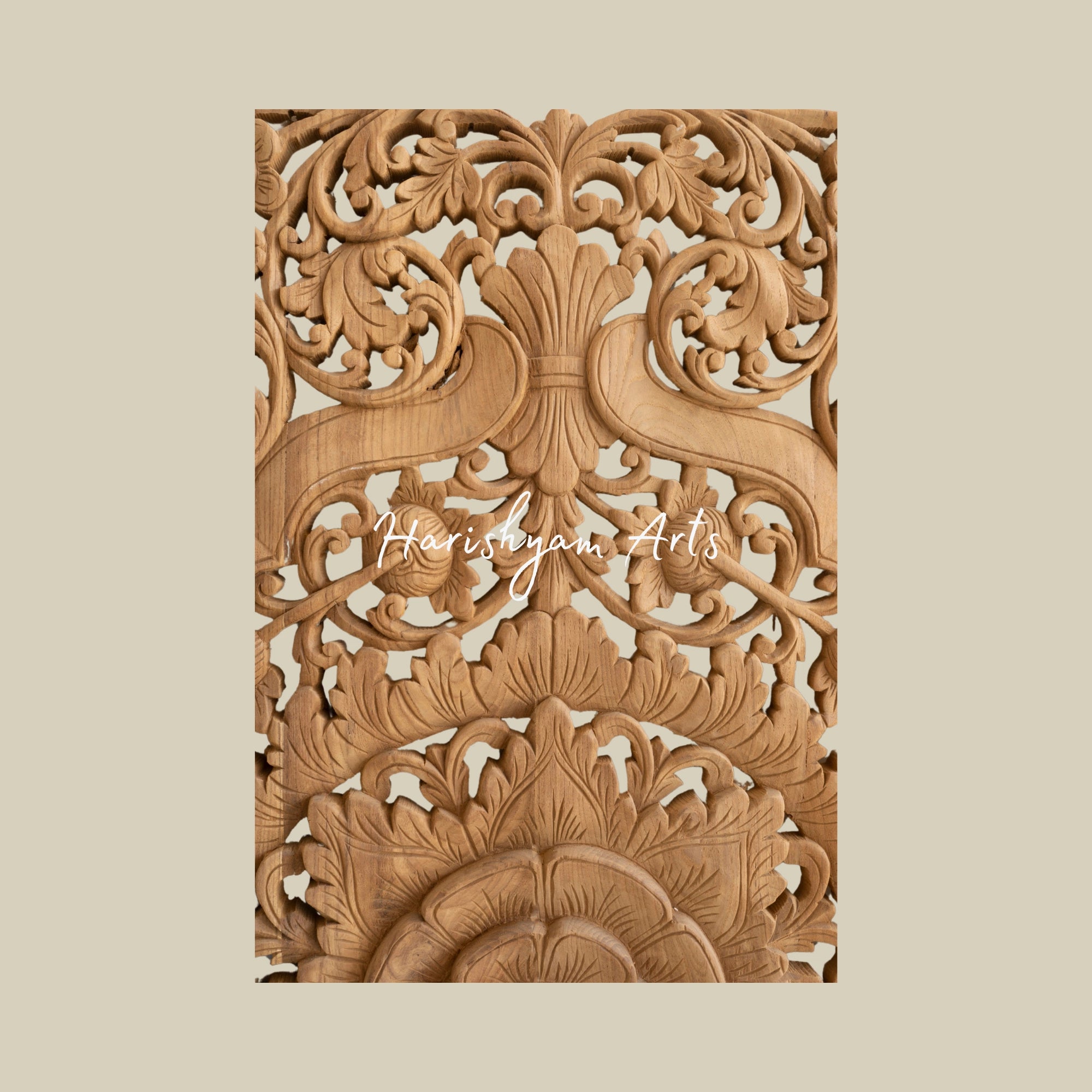 48" Solid Hand Carved Teak Wood Wall Panel Art3