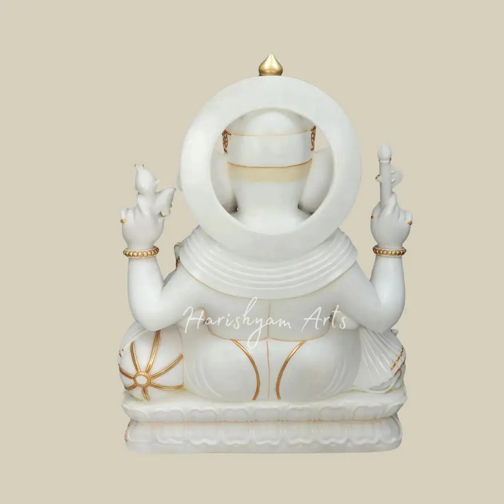 48" Large White Marble Ganesha Statue with Gold Detailing