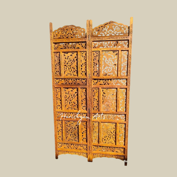 4 Panel Sheesham Wood Room Partition with Screen Separator for Living Room