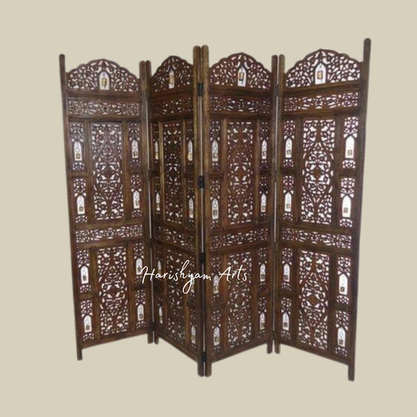 4 Panel Wooden Room Divider Partition for Living Room Spaces