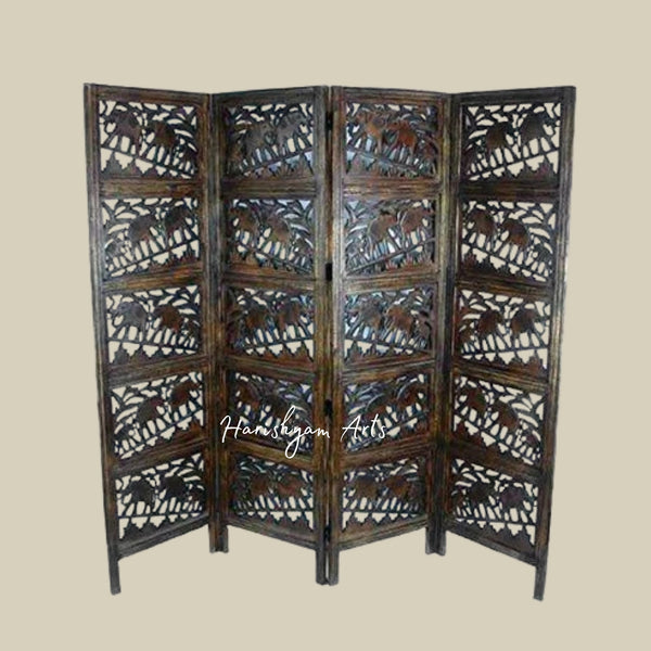4 Panel Wooden Room Divider for Spacious Living Areas