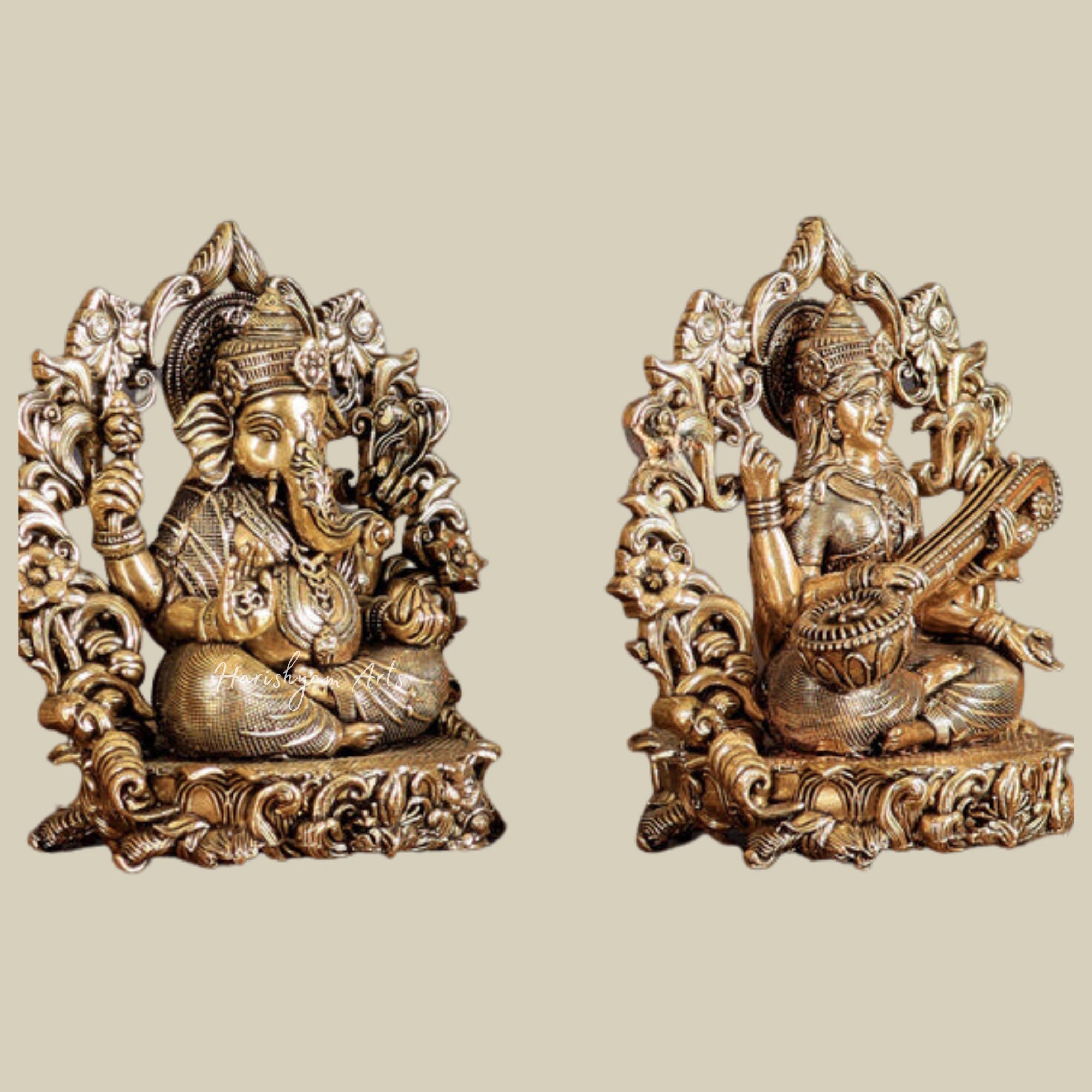 4" Handcrafted Pure Brass Trio: Ganesh, Lakshmi, and Saraswati for Mandir Decor8