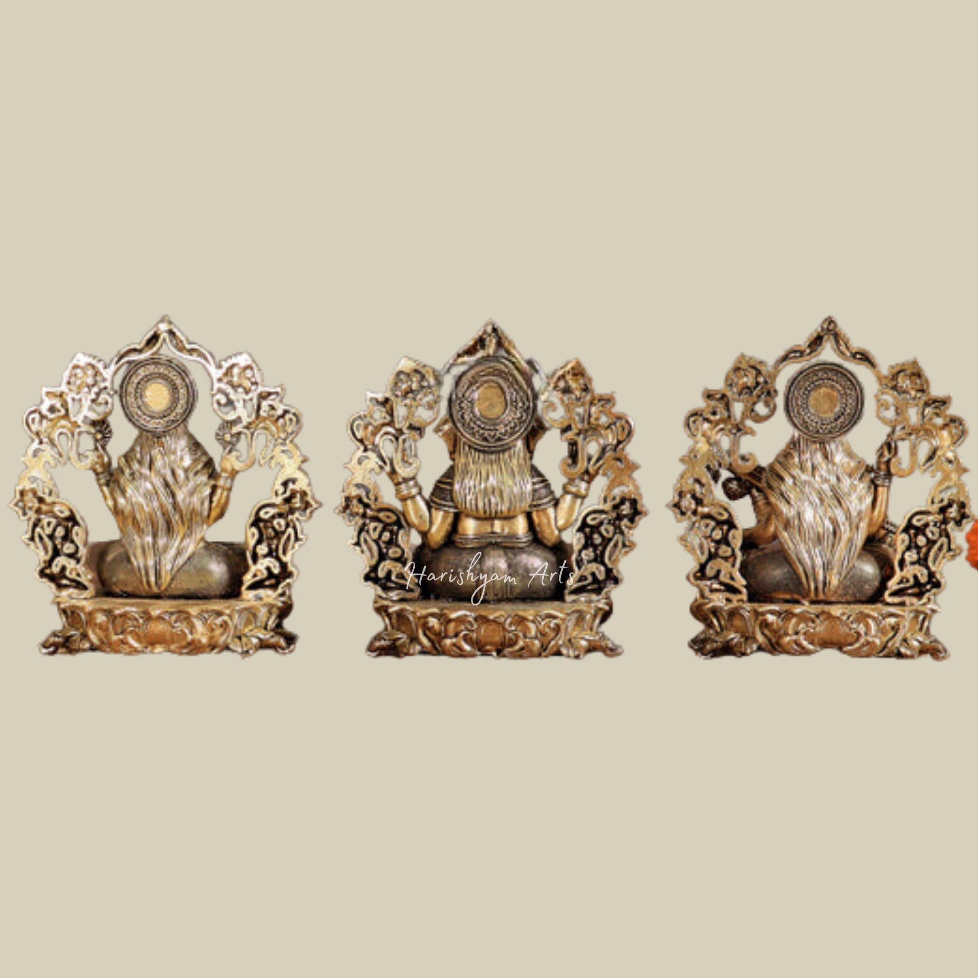 4" Handcrafted Pure Brass Trio: Ganesh, Lakshmi, and Saraswati for Mandir Decor4