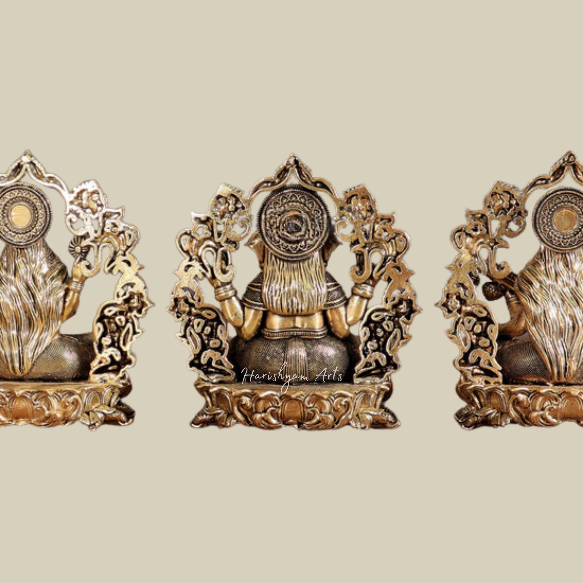 4" Handcrafted Pure Brass Trio: Ganesh, Lakshmi, and Saraswati for Mandir Decor6