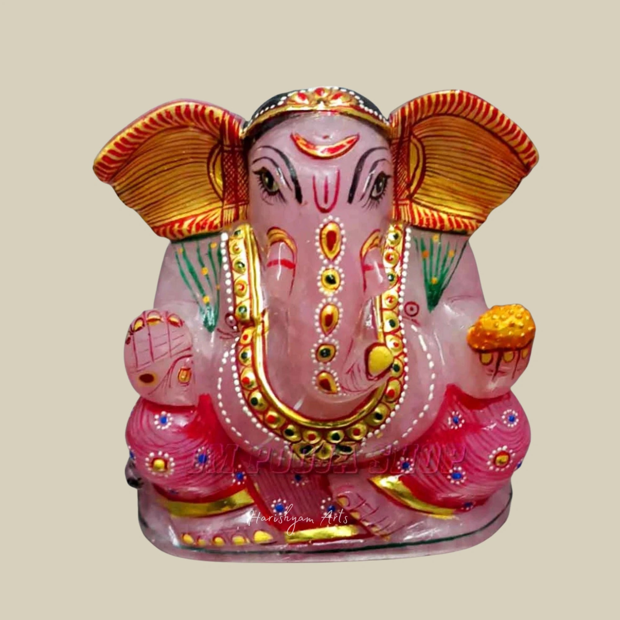 4" Handmade Rose Quartz Ganesh Murti Healing Crystal Statue Spiritual Home Decor
