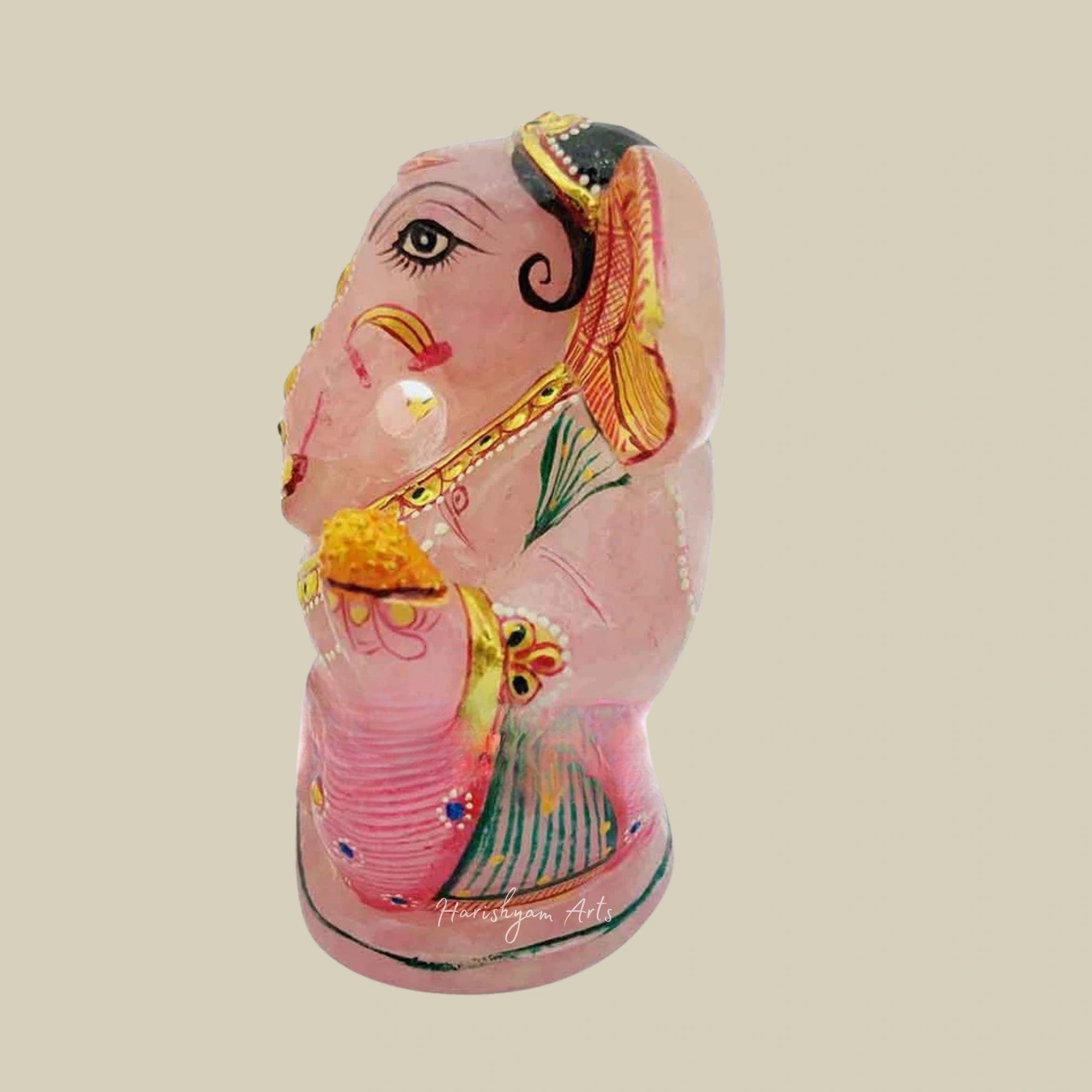 4" Handmade Rose Quartz Ganesh Murti Healing Crystal Statue Spiritual Home Decor