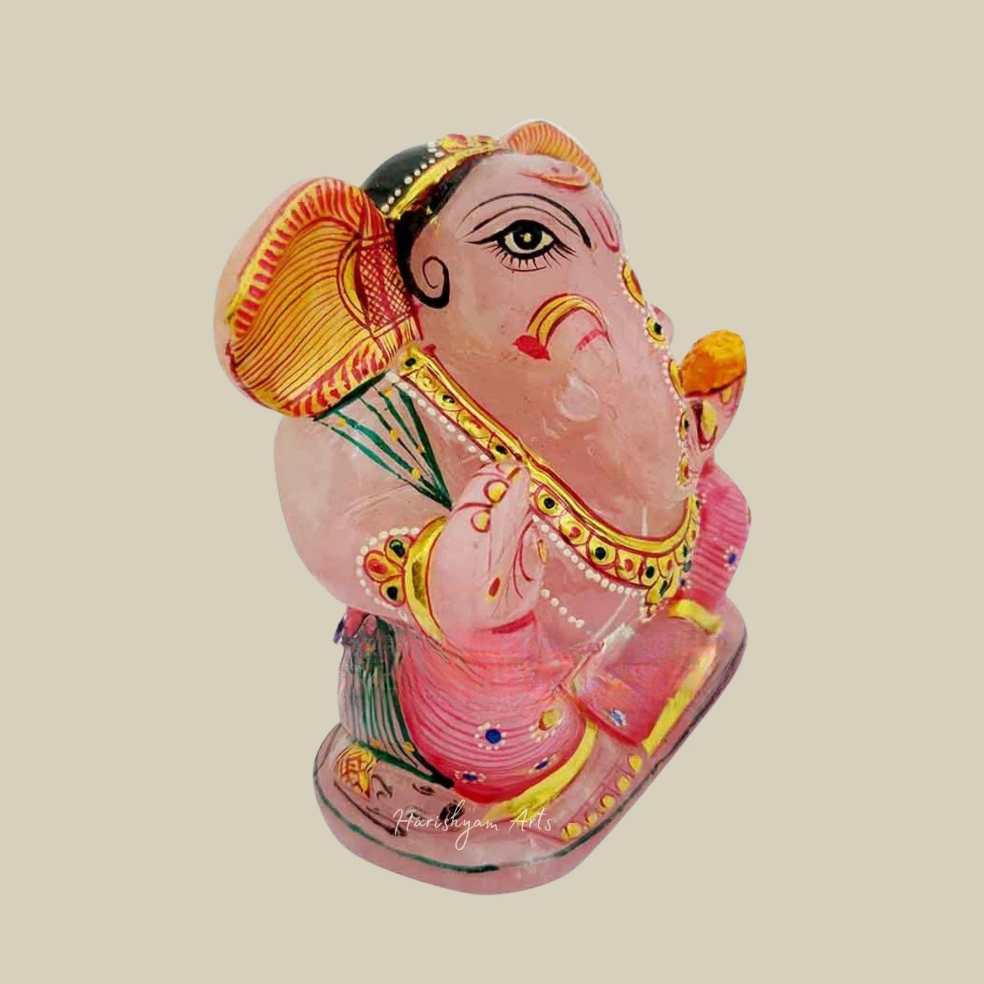 4" Handmade Rose Quartz Ganesh Murti Healing Crystal Statue Spiritual Home Decor
