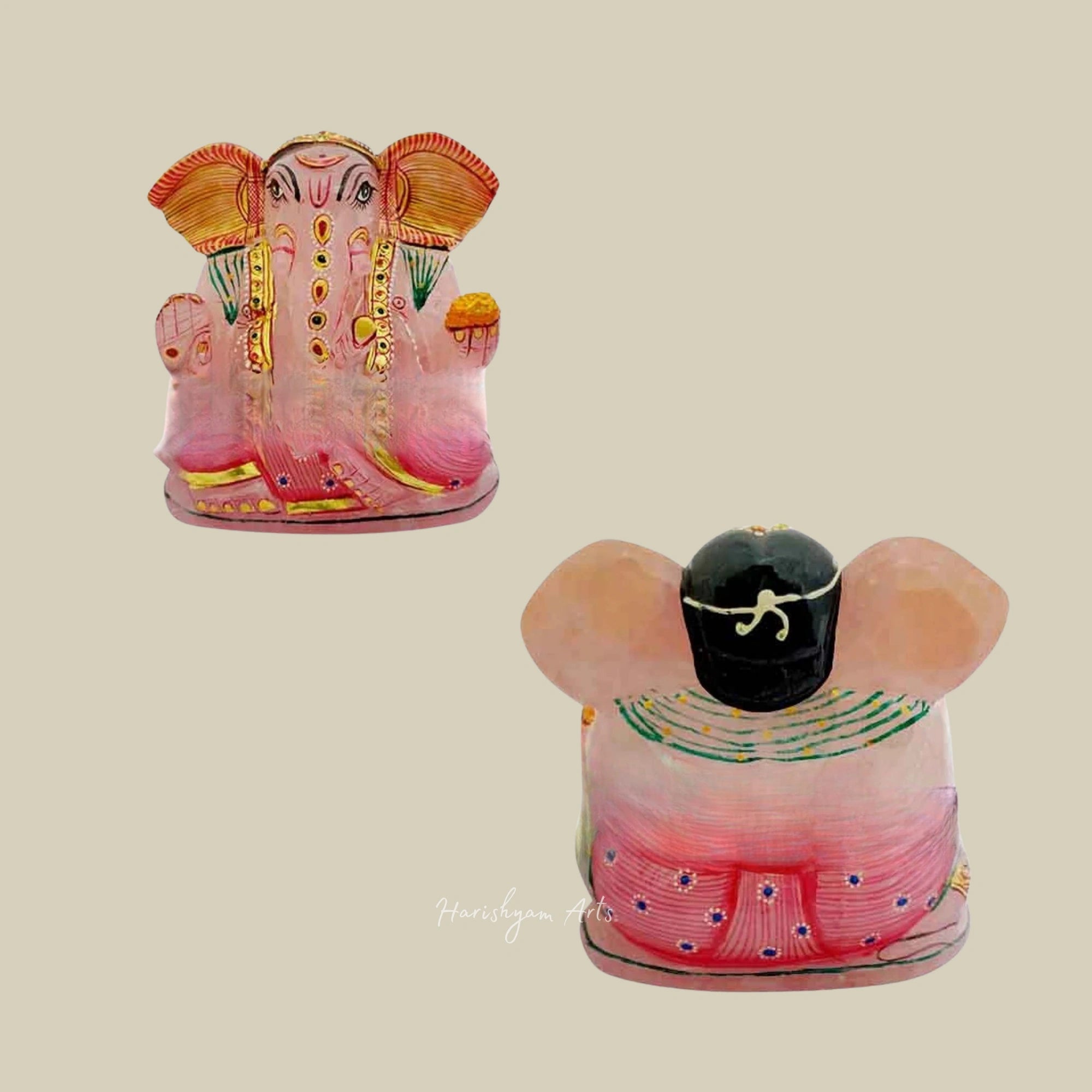 4" Handmade Rose Quartz Ganesh Murti Healing Crystal Statue Spiritual Home Decor