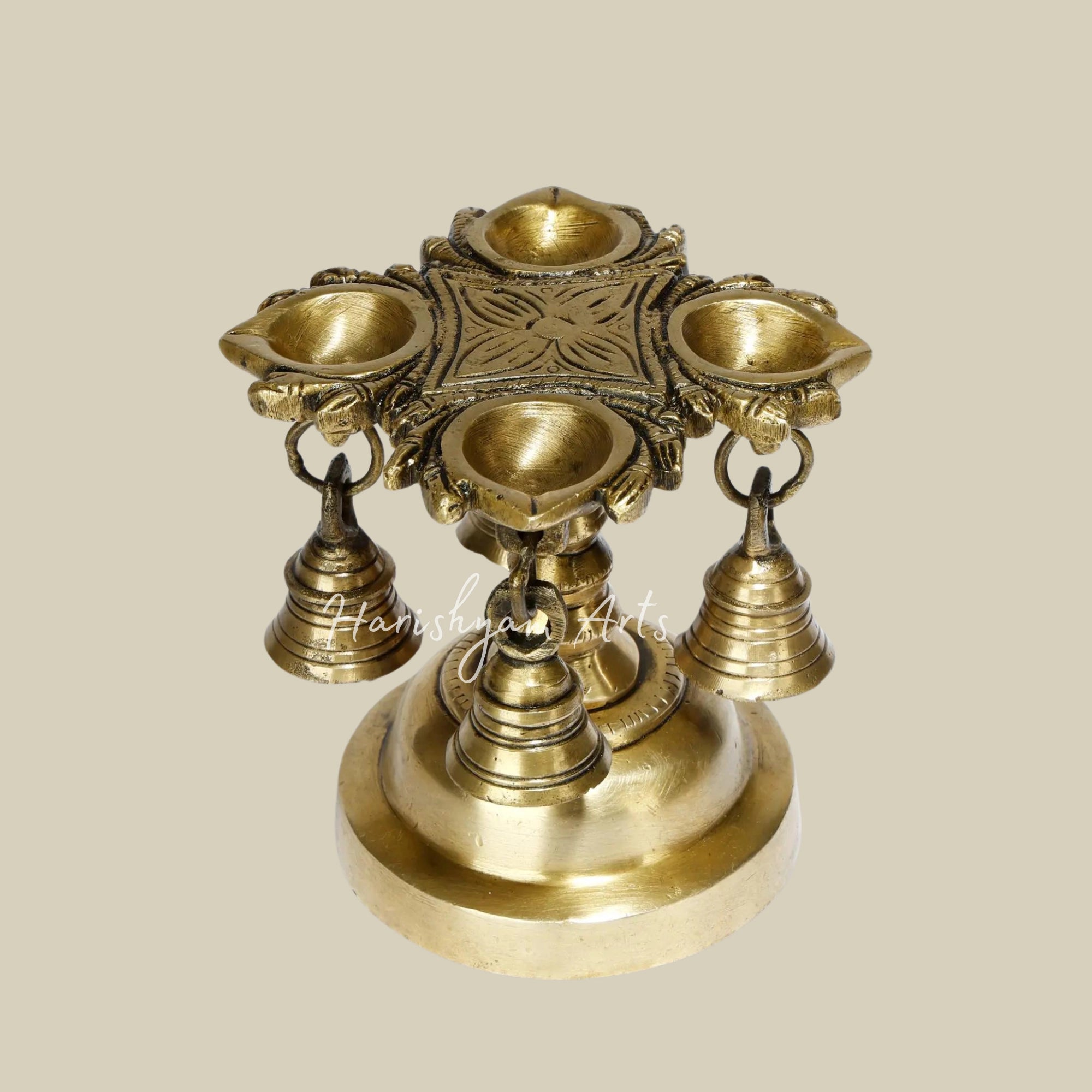 4" Designer Brass Four-Wick Lamp with Bells2