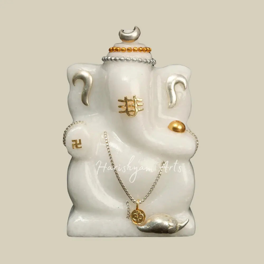 4" Small Ganesha in White Marble Statue