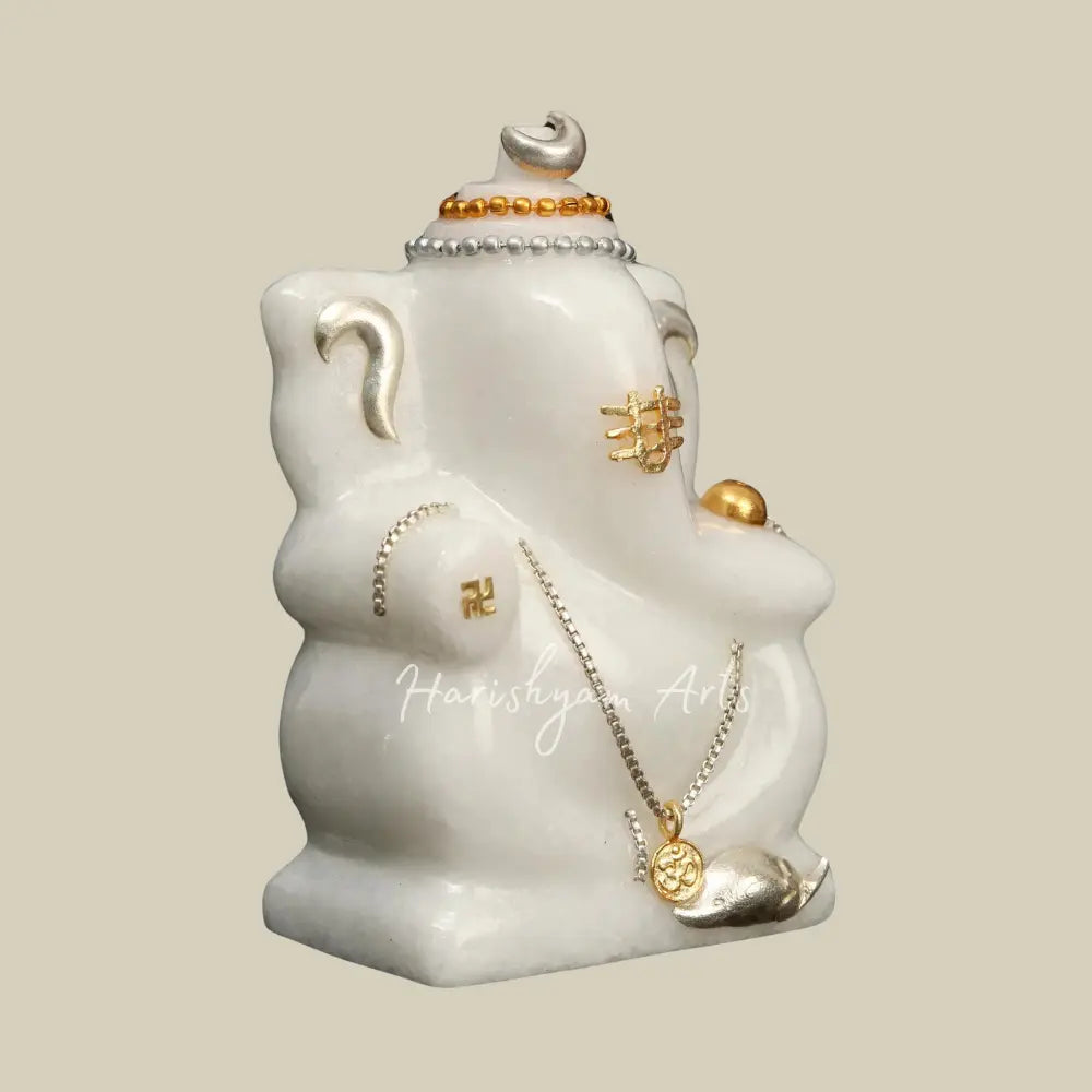 4" Small Ganesha in White Marble Statue