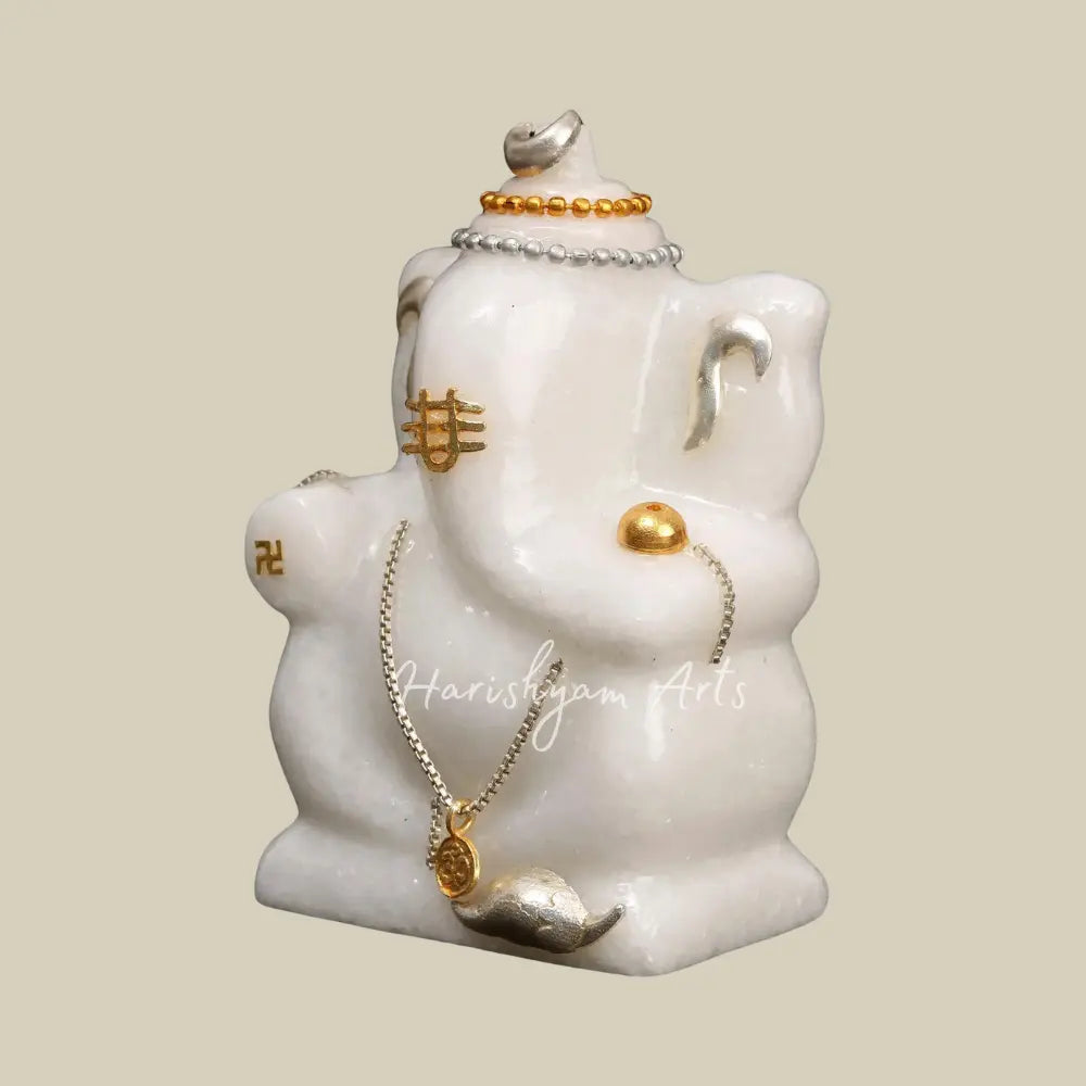 4" Small Ganesha in White Marble Statue