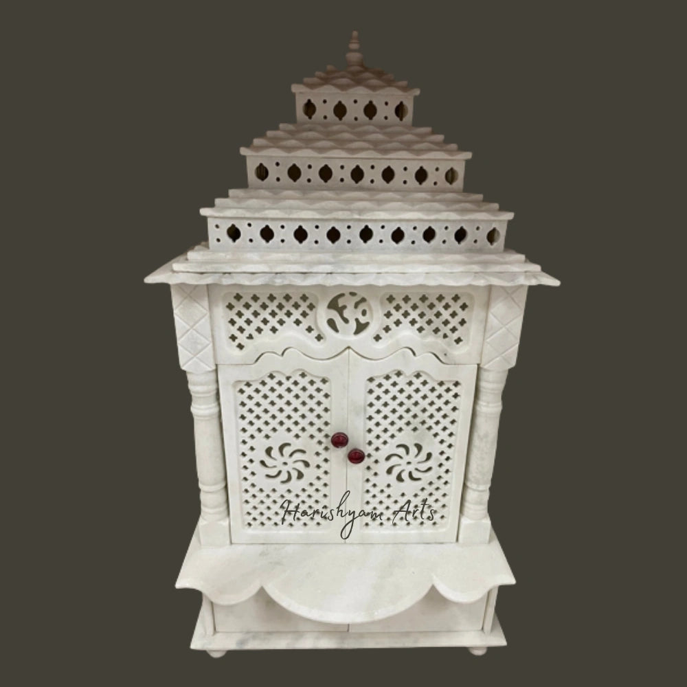 51" Handcarved White Marble Mandir with Door