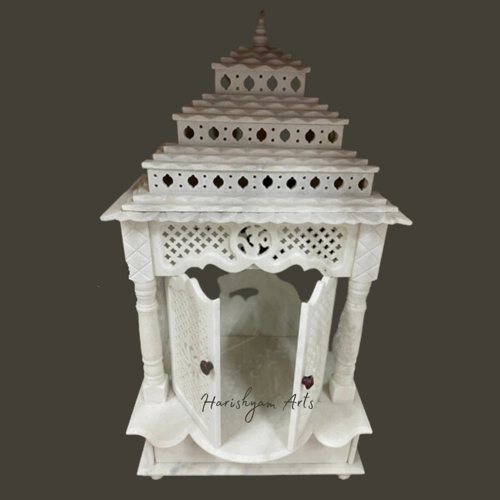 51" Handcarved White Marble Mandir with Door1