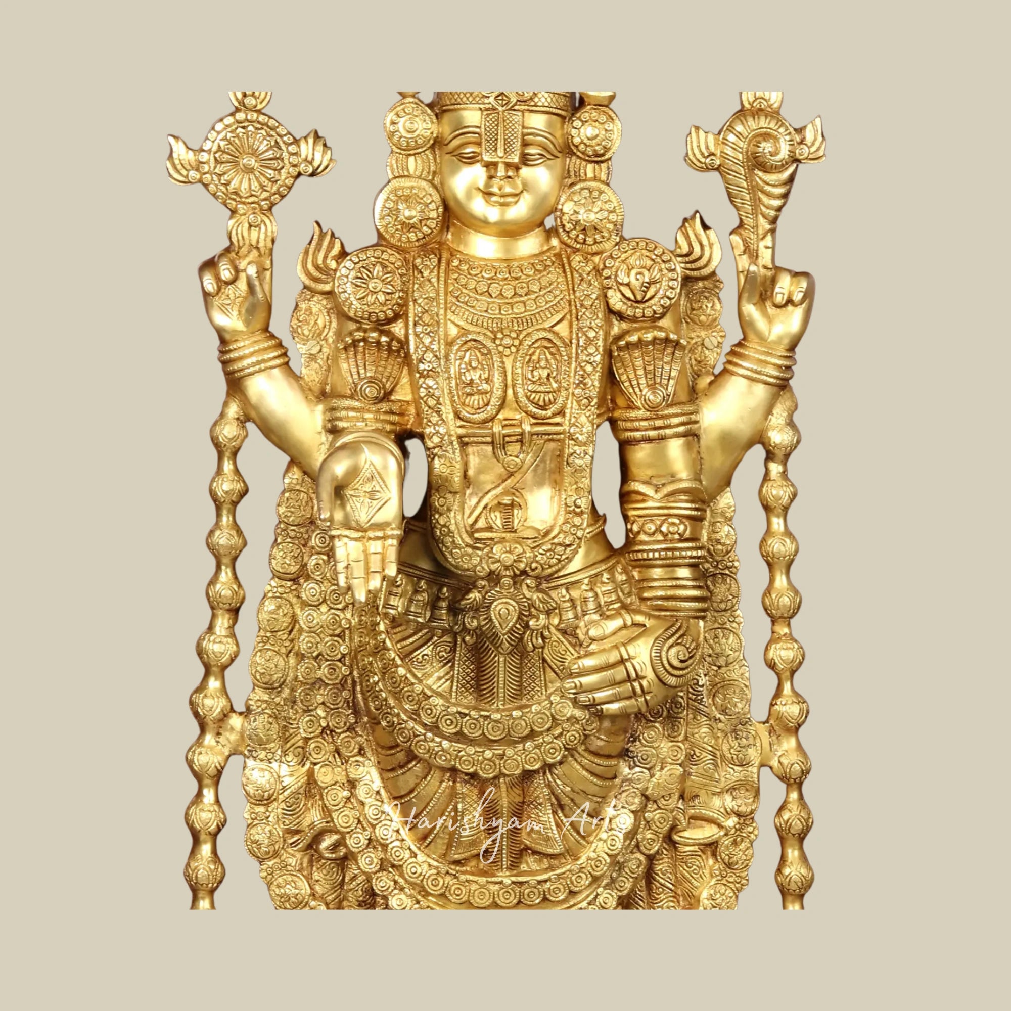 51" Large Brass Tirupati Balaji with Surbhi Cow Pair Under Tree in Wooden Wall Frame