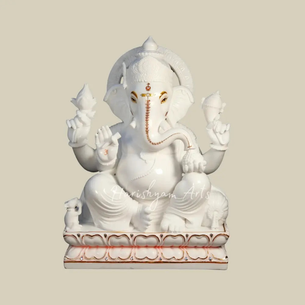 51" Super Large Lord Ganapati in White Marble Statue