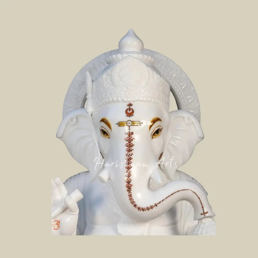 51" Super Large Lord Ganapati in White Marble Statue