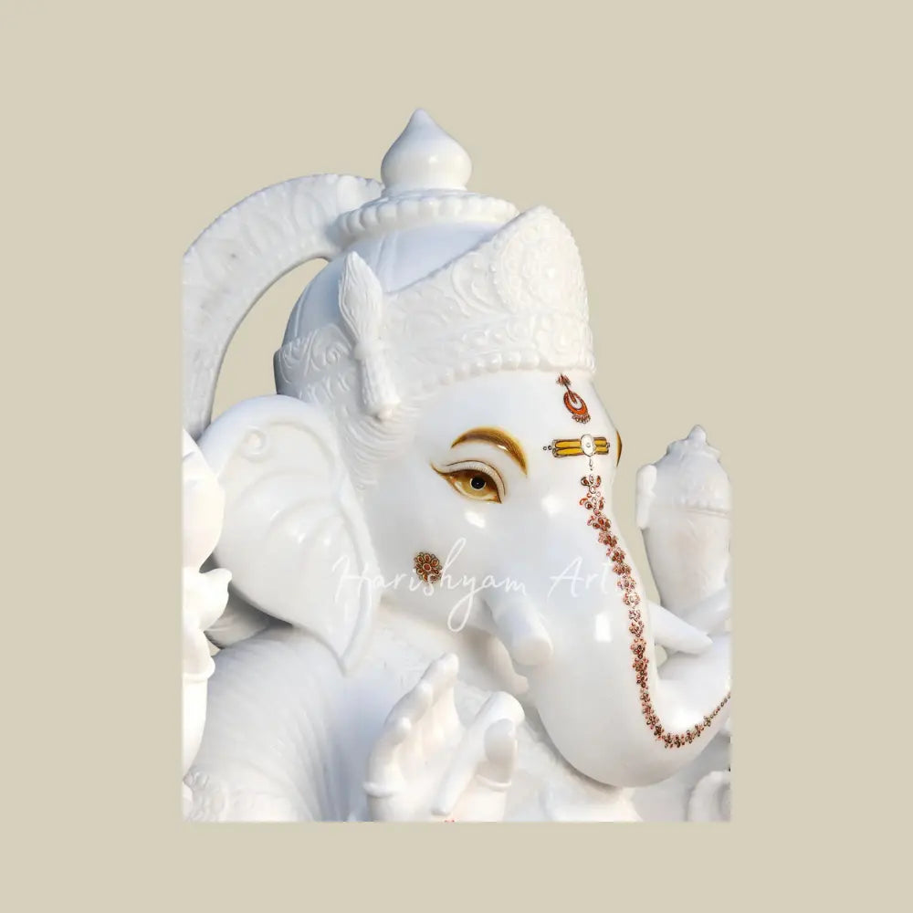 51" Super Large Lord Ganapati in White Marble Statue