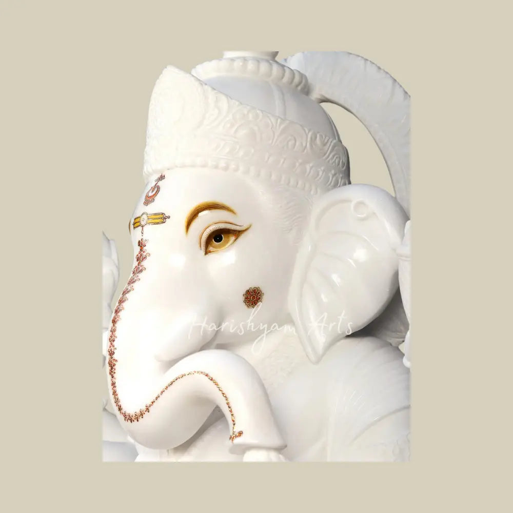 51" Super Large Lord Ganapati in White Marble Statue