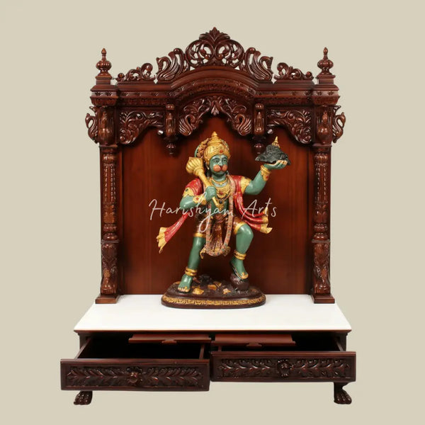 52 Wooden Designer Puja Temple with Double Drawer