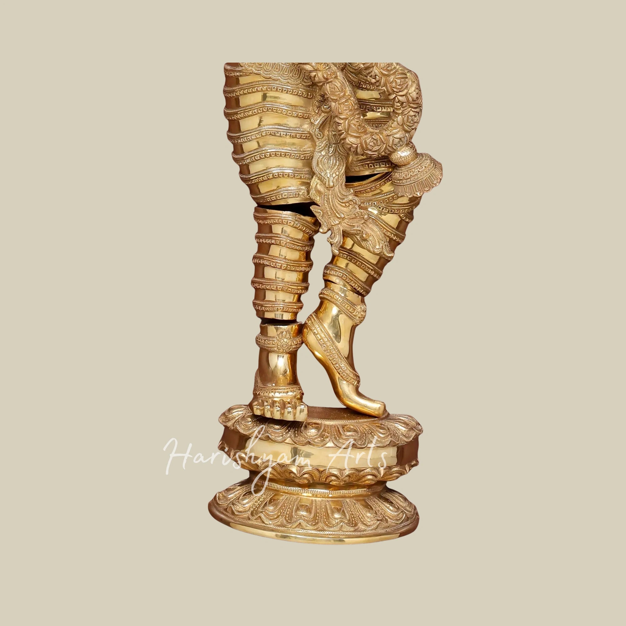 53" Flute Playing Lord Krishna Brass Sculpture with Wooden Frame for Wall Decor