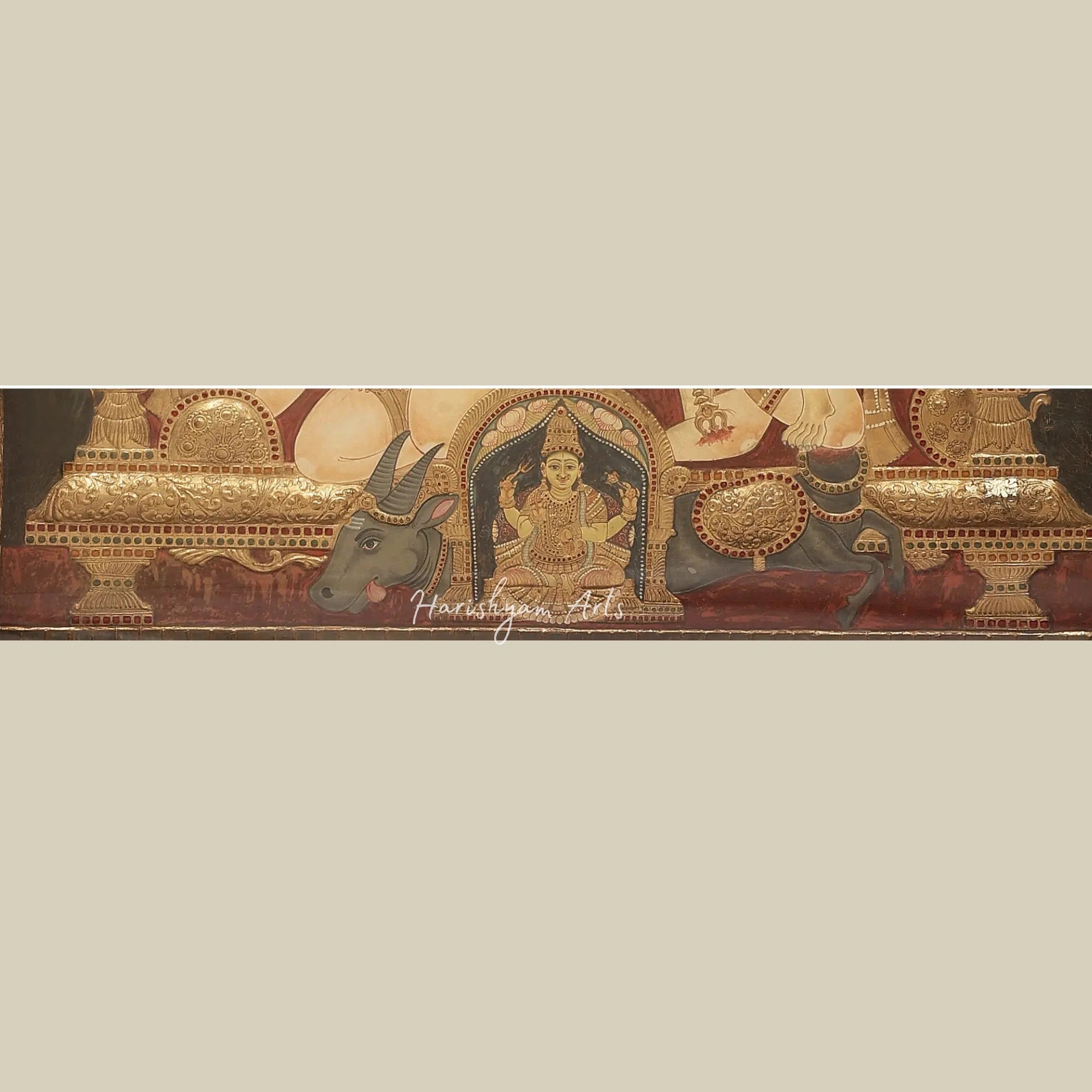 53" Large Durga Tanjore Painting with Teakwood Frame and Gold Detailing