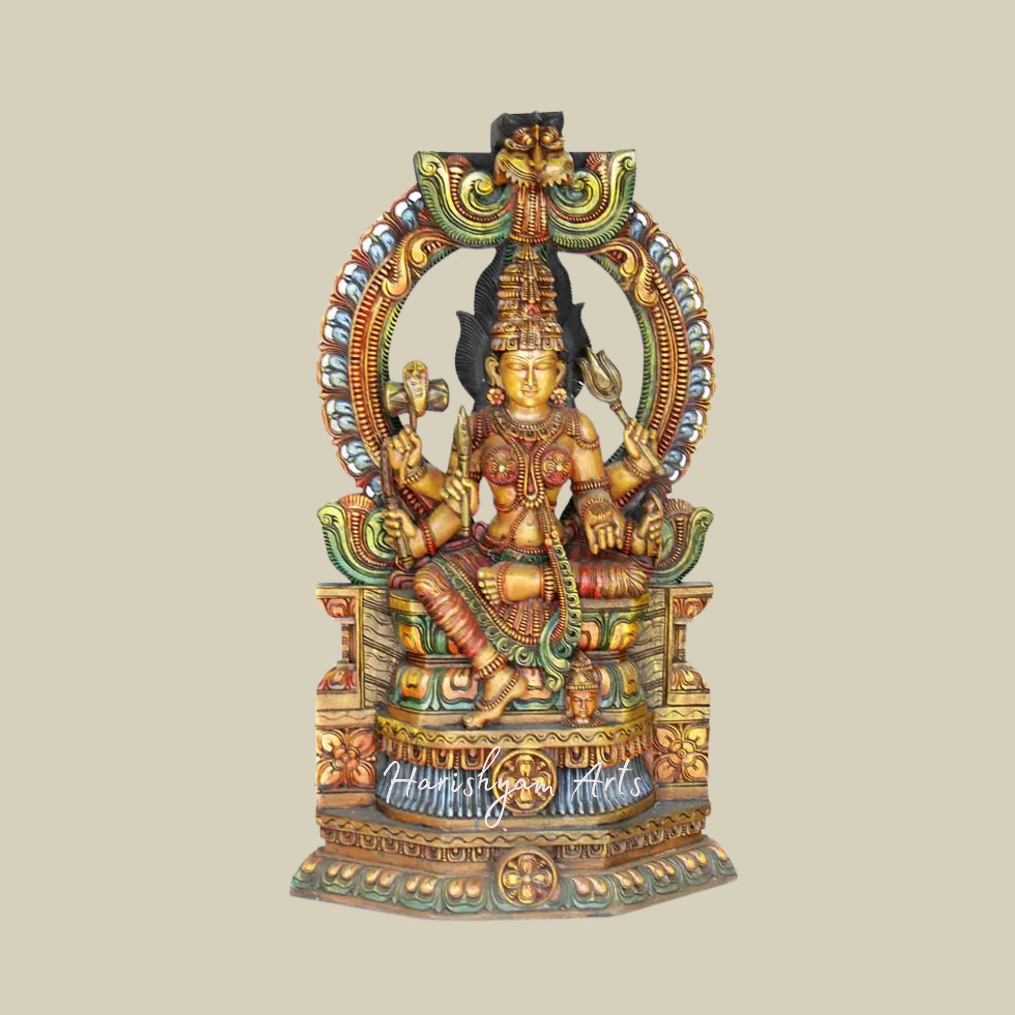 53" Mari-Amma: South Indian Transformation of Goddess Durga Handcrafted Wooden Durga Idol