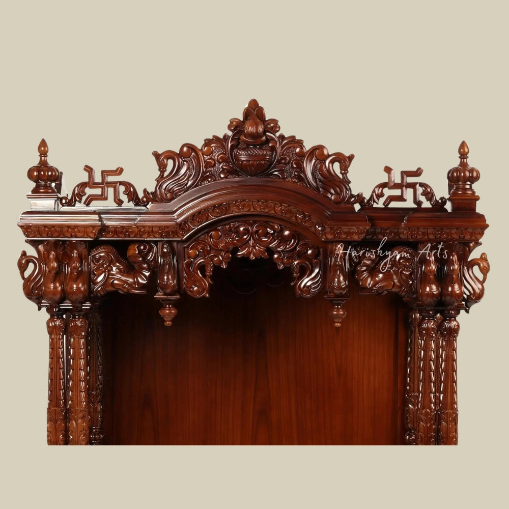 54" Teak Wooden Carved Pooja mandir with Saatvik And Kalash