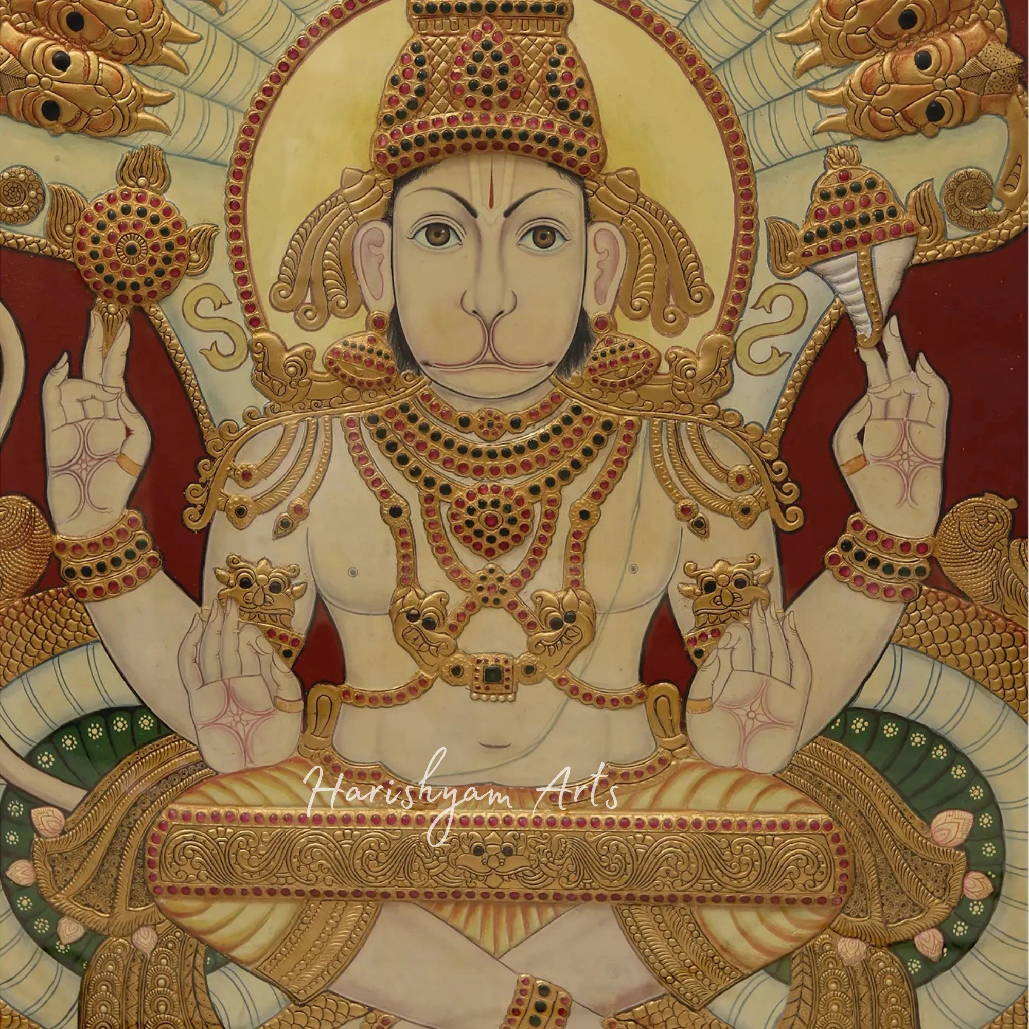 57" Classic Hanuman Ji Tanjore Painting in Ornate Frame