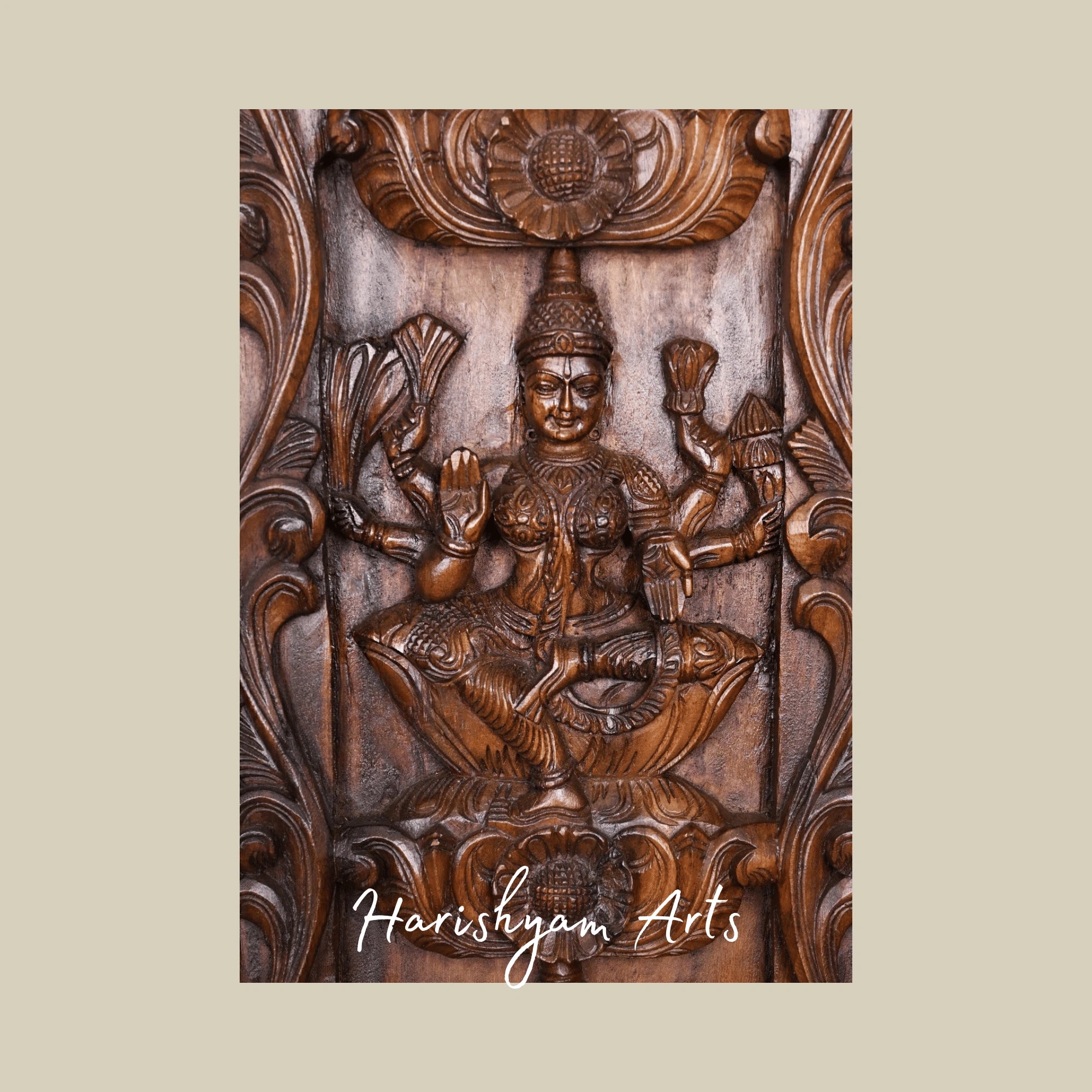 72" Goddess Lakshmi Wooden Wall Panel – Handcrafted Prosperity & Wealth Carving for Home Décor