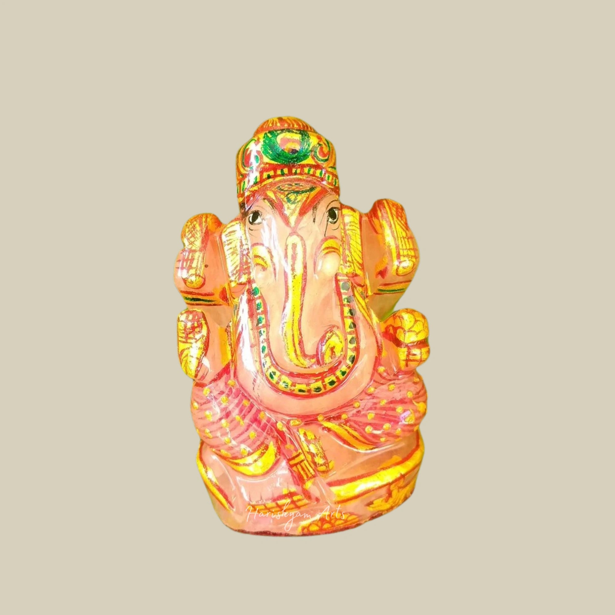5" Rose Quartz Ganesh Murti Pink Crystal Ganesha Figurine Spiritual Stone Decor