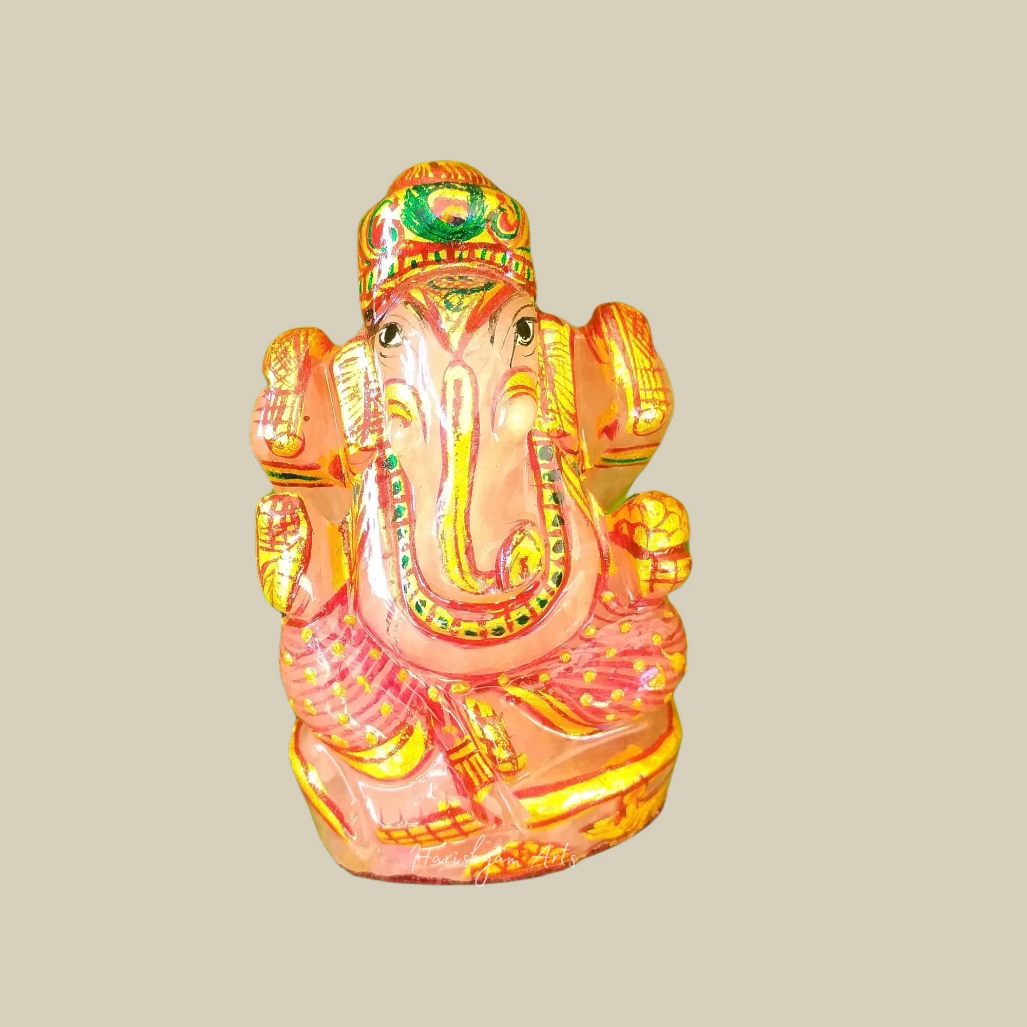 5" Rose Quartz Ganesh Murti Pink Crystal Ganesha Figurine Spiritual Stone Decor