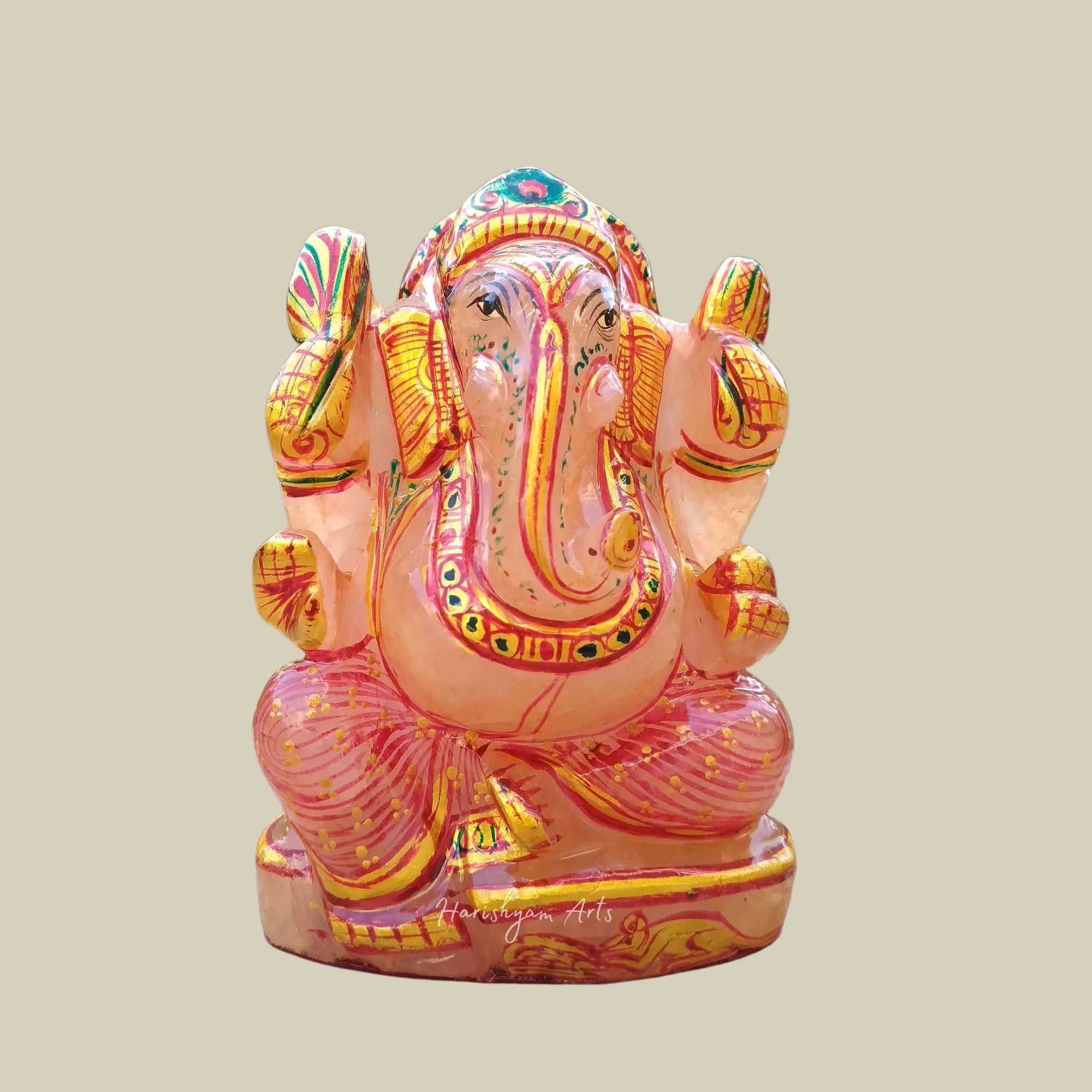 5" Rose Quartz Ganesh Murti Pink Crystal Ganesha Figurine Spiritual Stone Decor