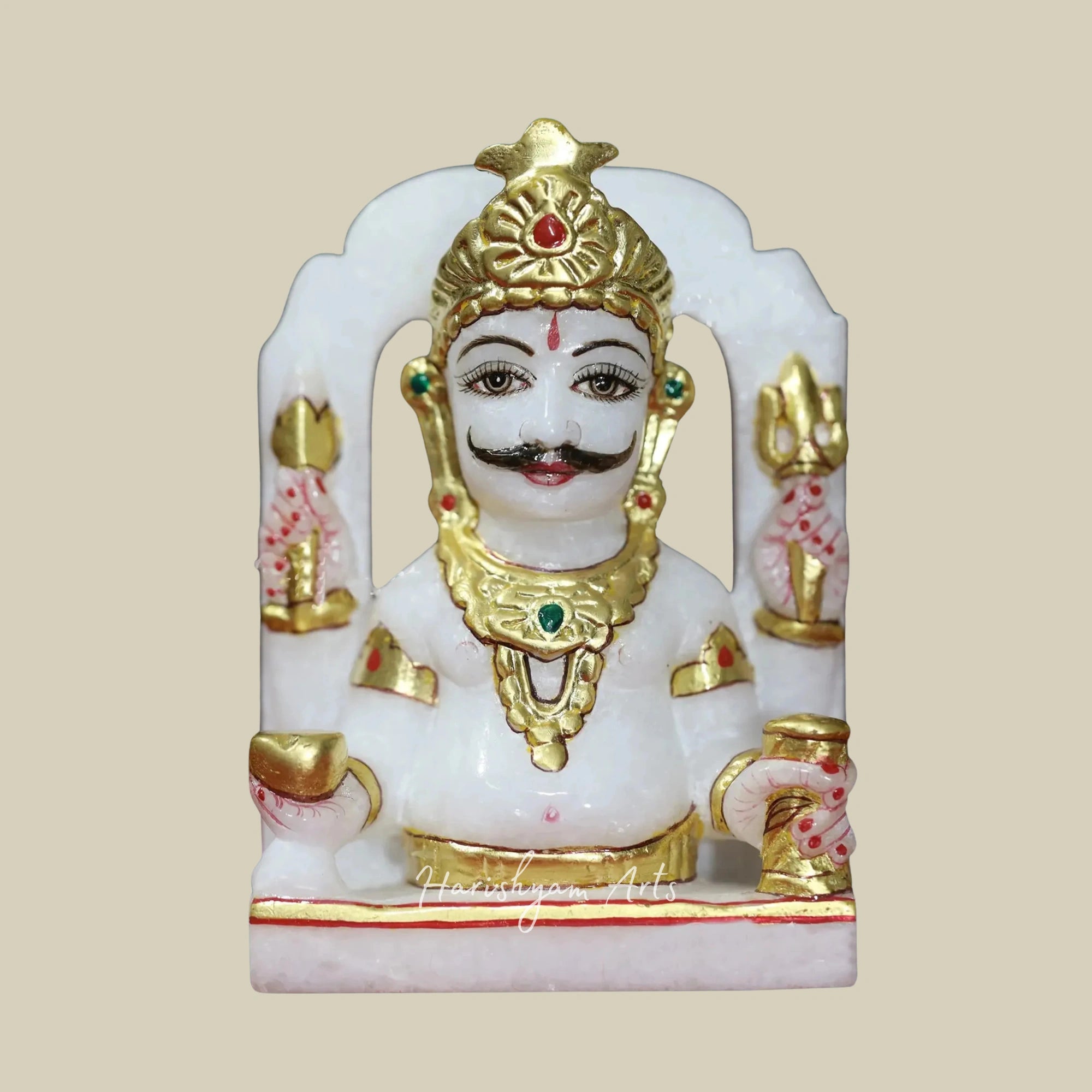 5" Small Lord Nakoda Bhairav Statue in Super White Makrana Marble