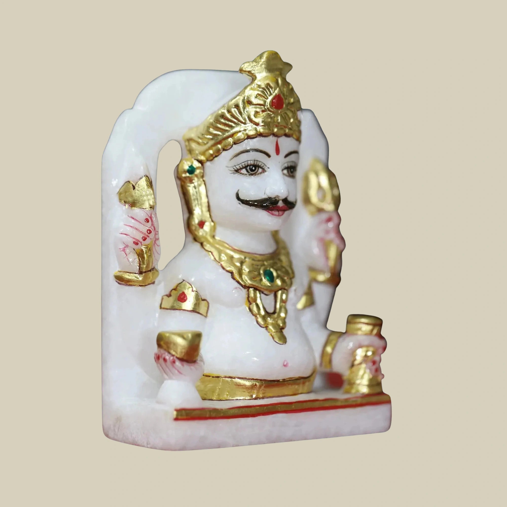 5" Small Lord Nakoda Bhairav Statue in Super White Makrana Marble