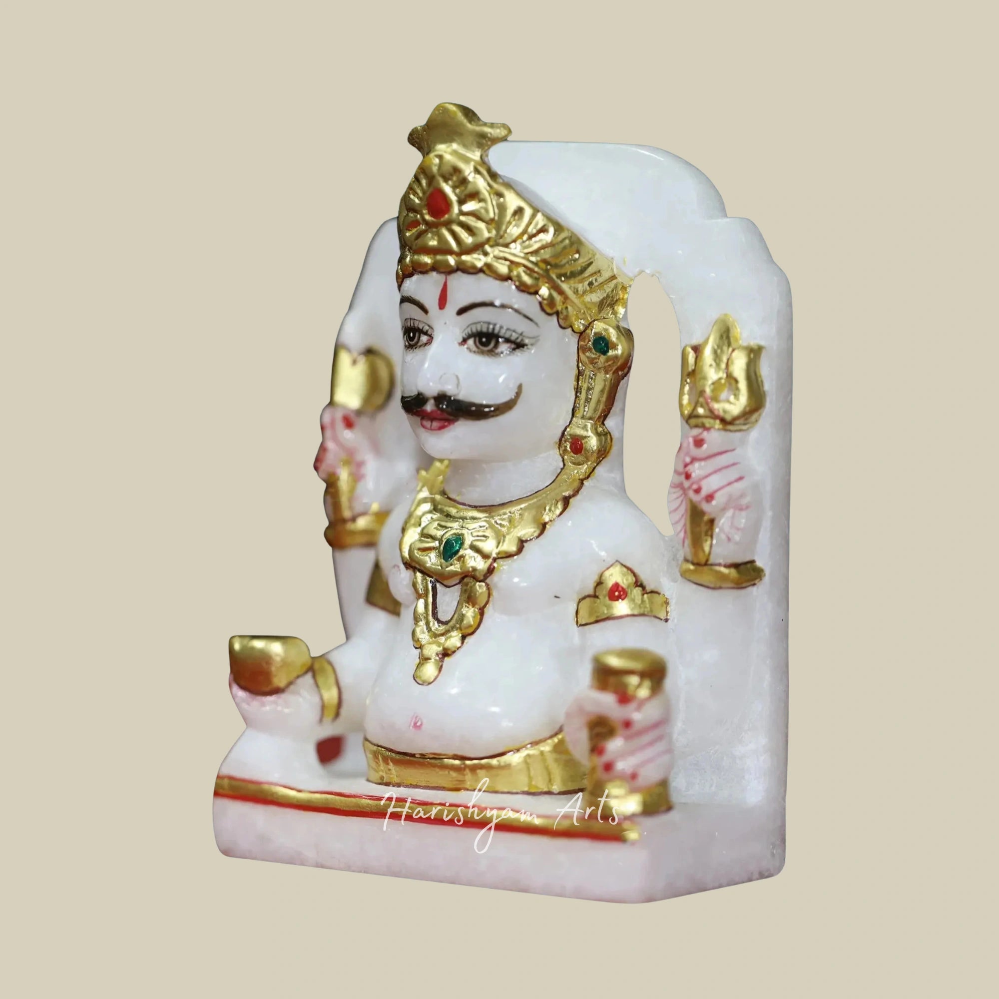 5" Small Lord Nakoda Bhairav Statue in Super White Makrana Marble