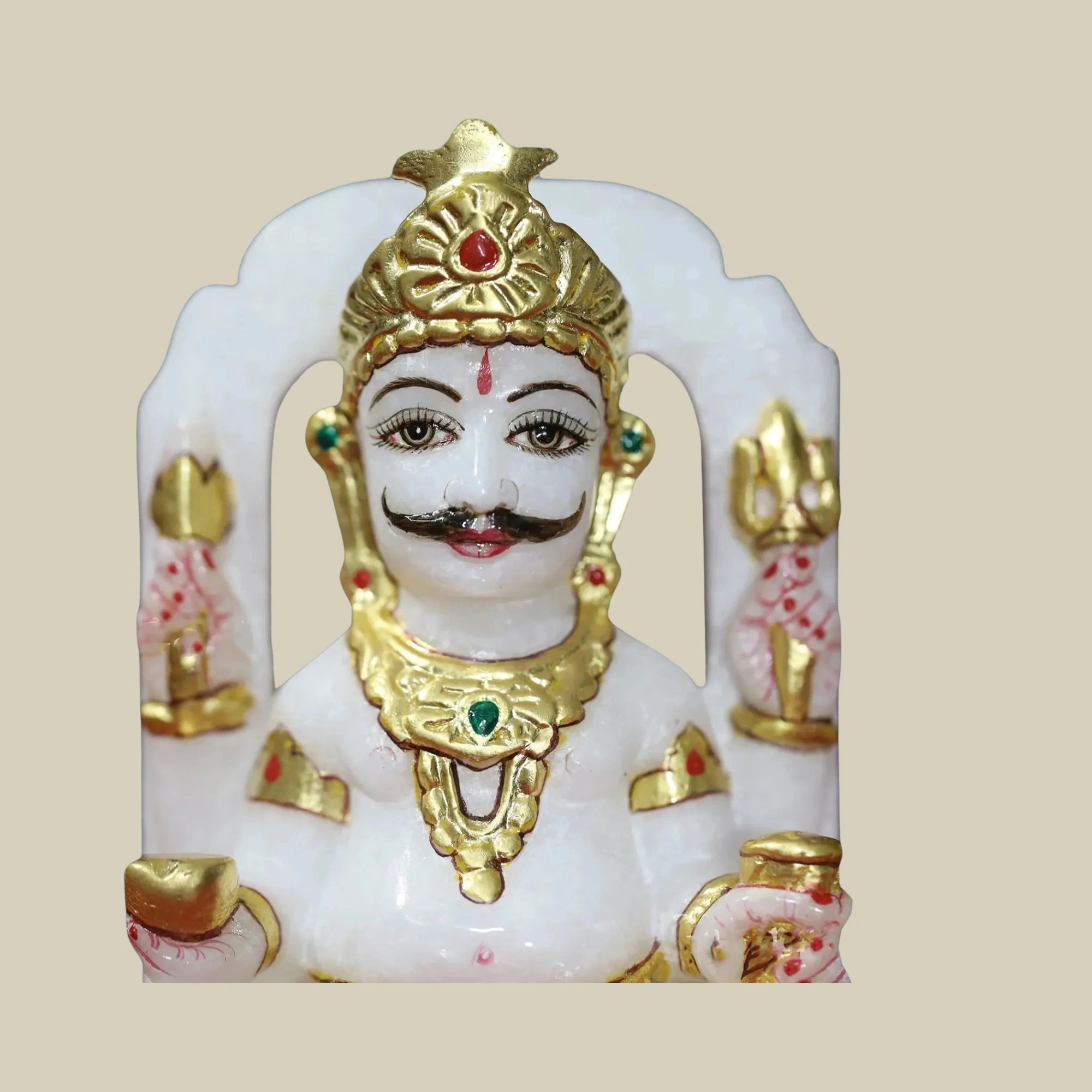 5" Small Lord Nakoda Bhairav Statue in Super White Makrana Marble