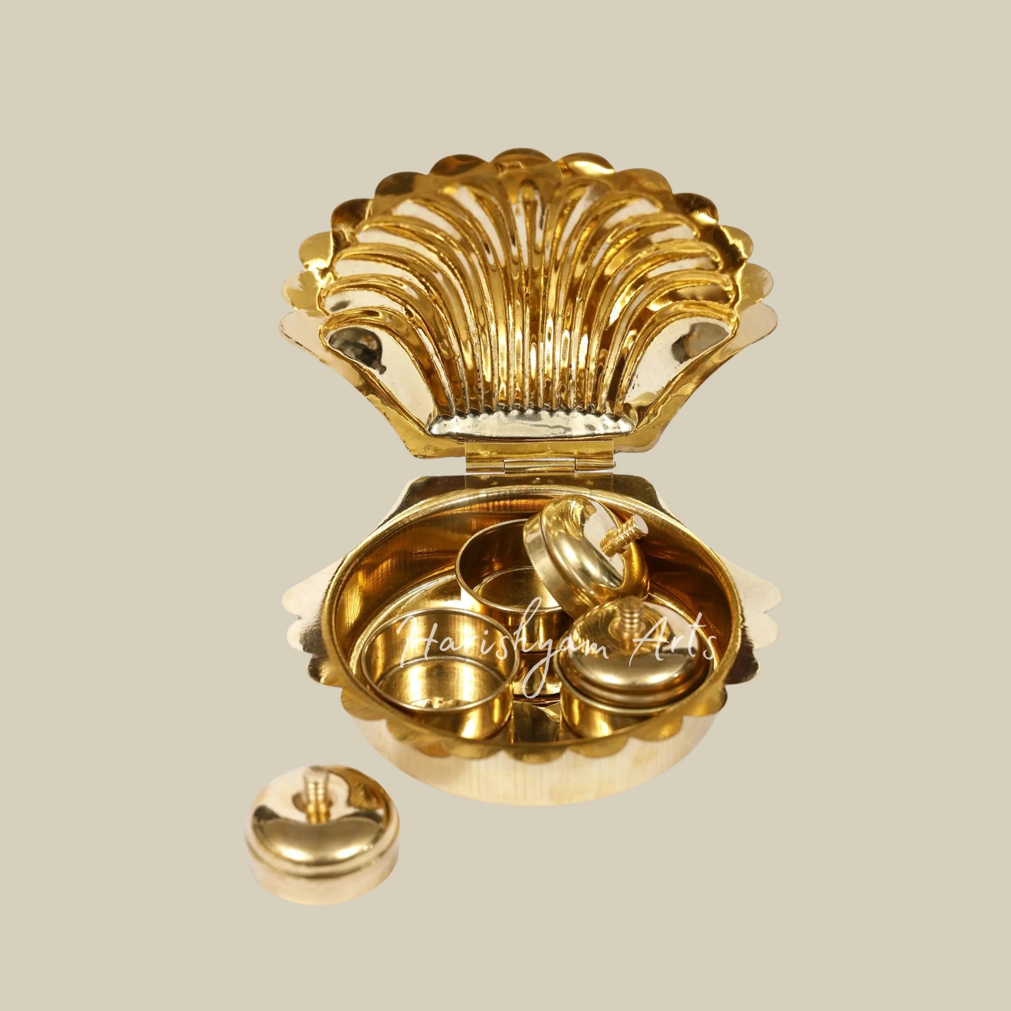 5" Brass Oyster Kumkum Box