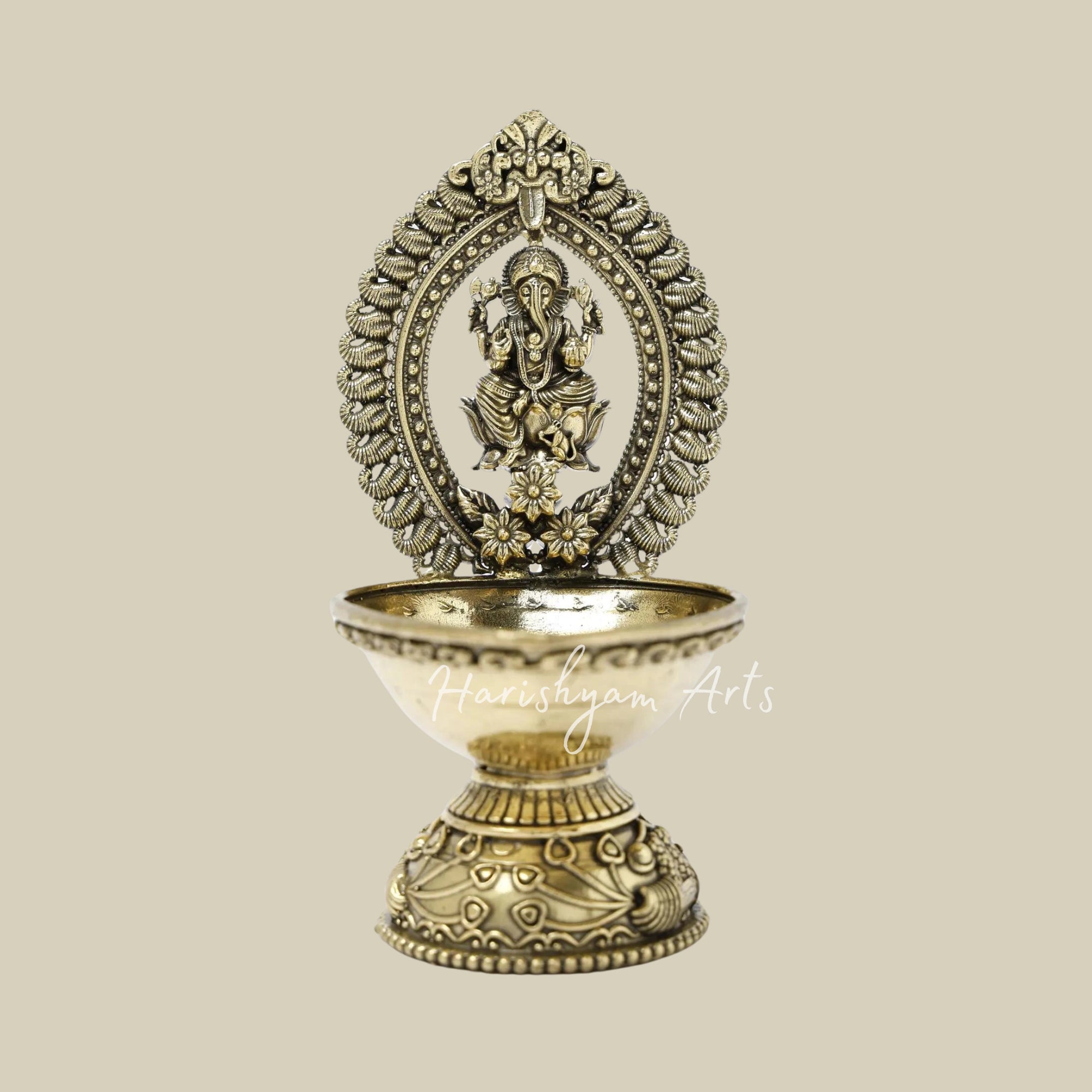 5" Small Brass Ganesha Lamp