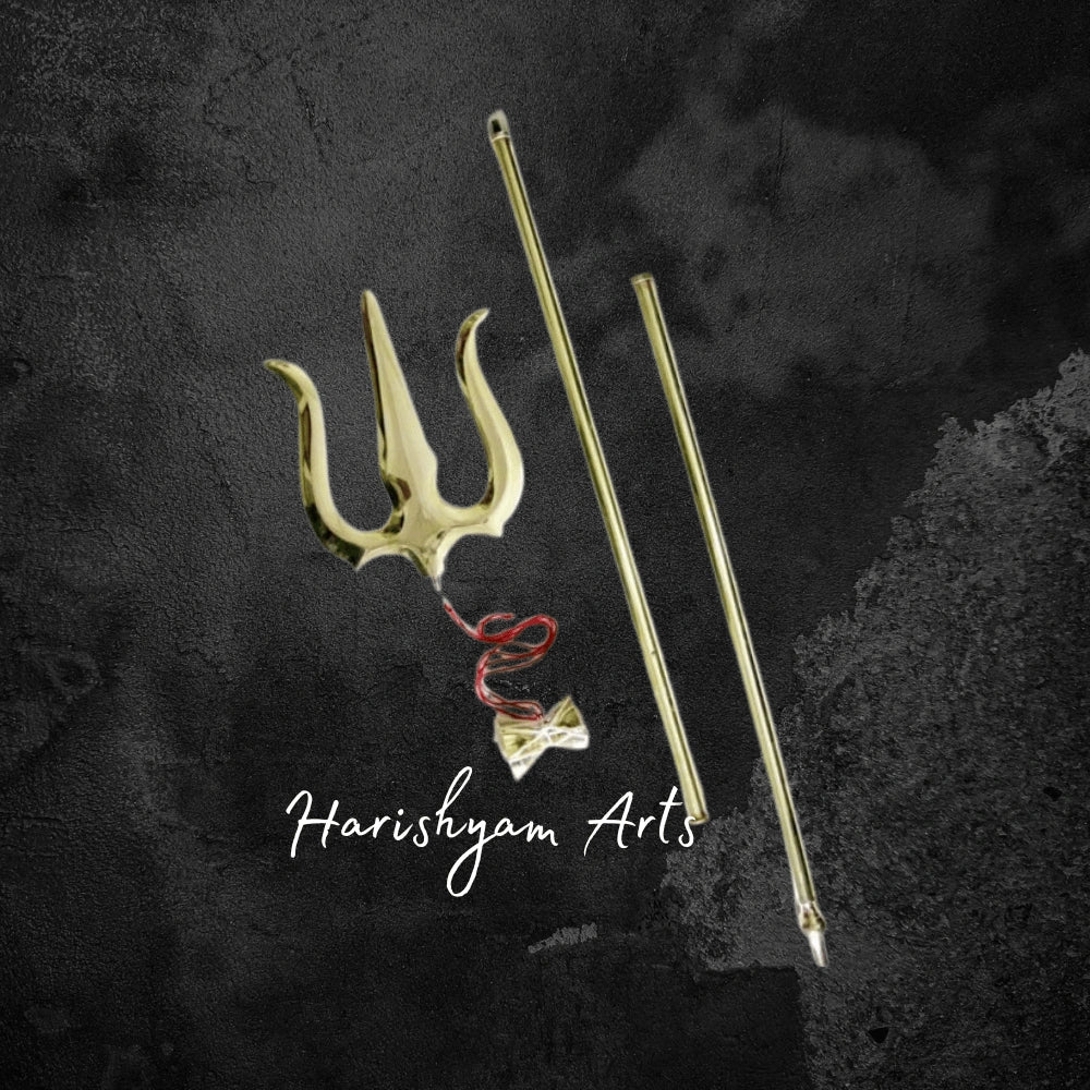 60" Brass Trident with Damru for Pooja Rituals