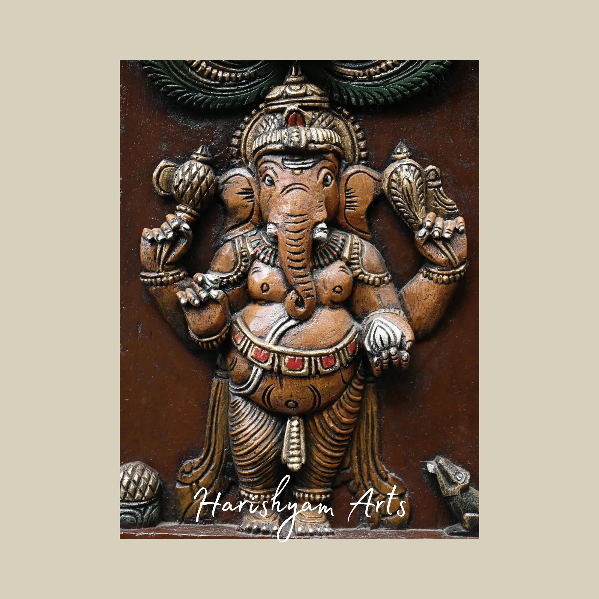 60" Four Forms of Lord Ganesha Wooden Wall Art – Unique Posture Ganpati Decorative Panel