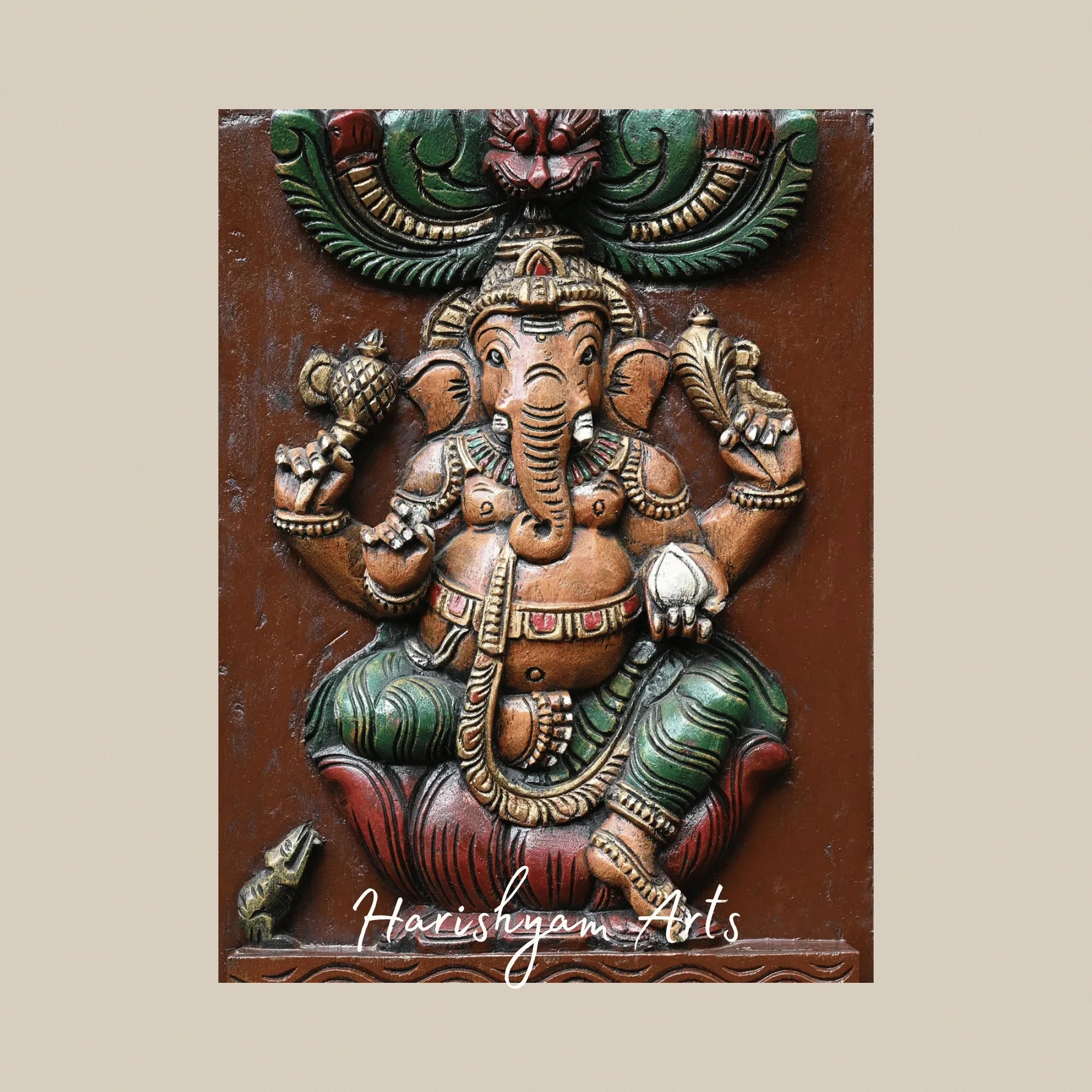 60" Four Forms of Lord Ganesha Wooden Wall Art – Unique Posture Ganpati Decorative Panel