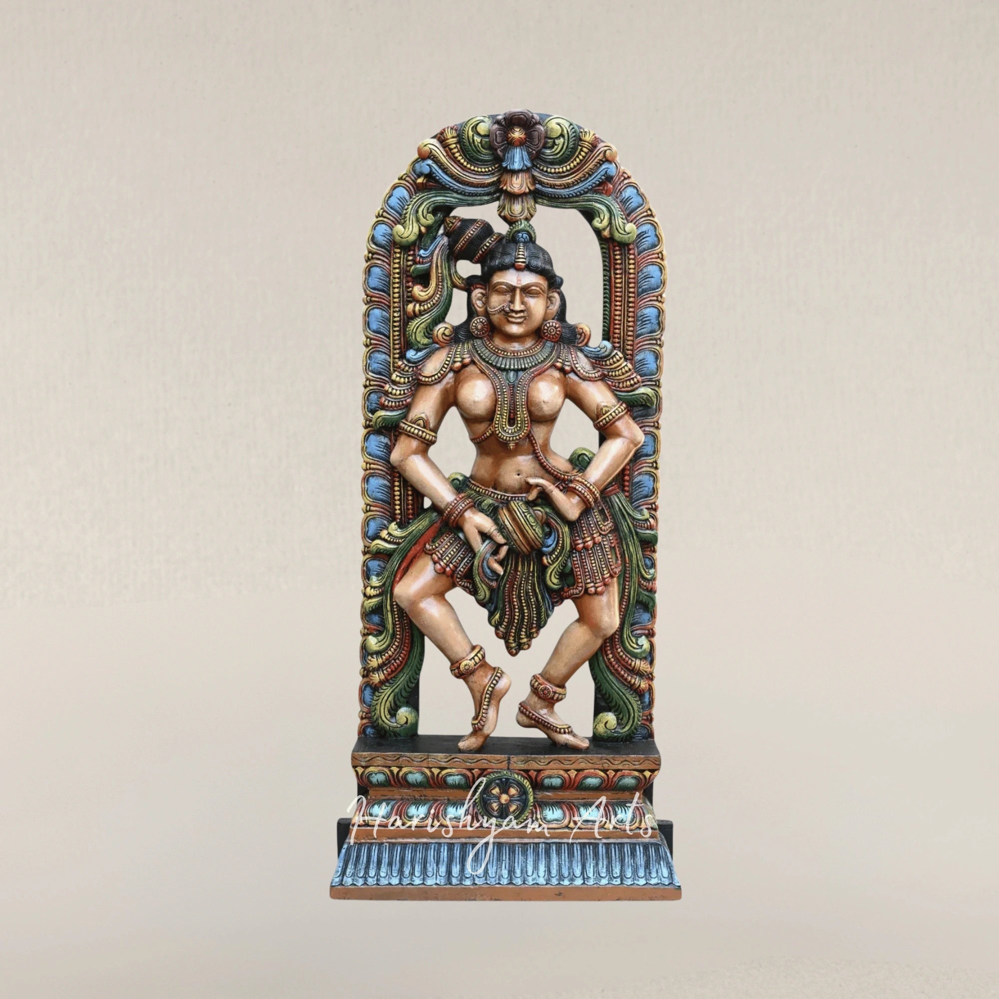 60" Grand Wooden Apsara Goddess Statue in Graceful Dance Pose