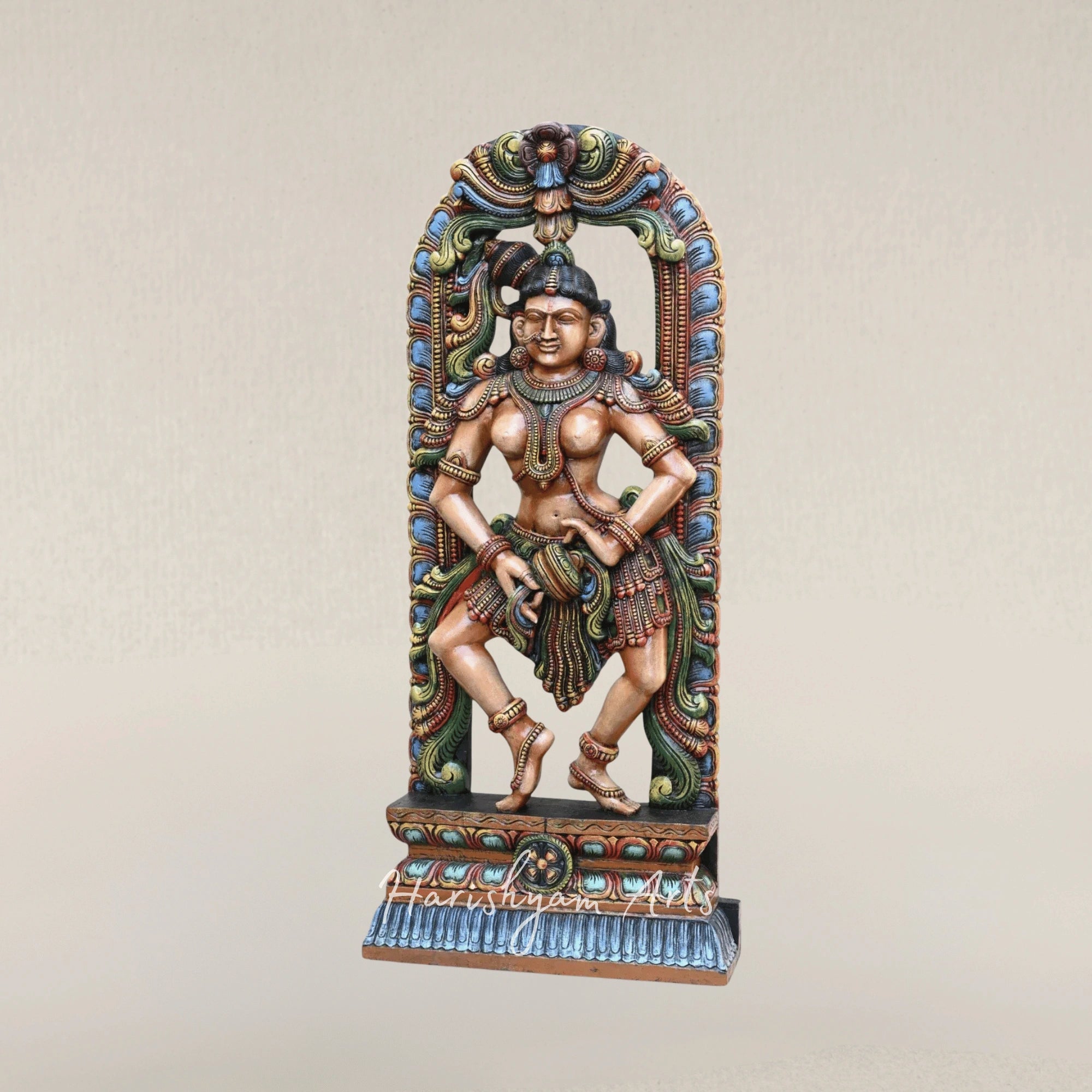 60" Grand Wooden Apsara Goddess Statue in Graceful Dance Pose