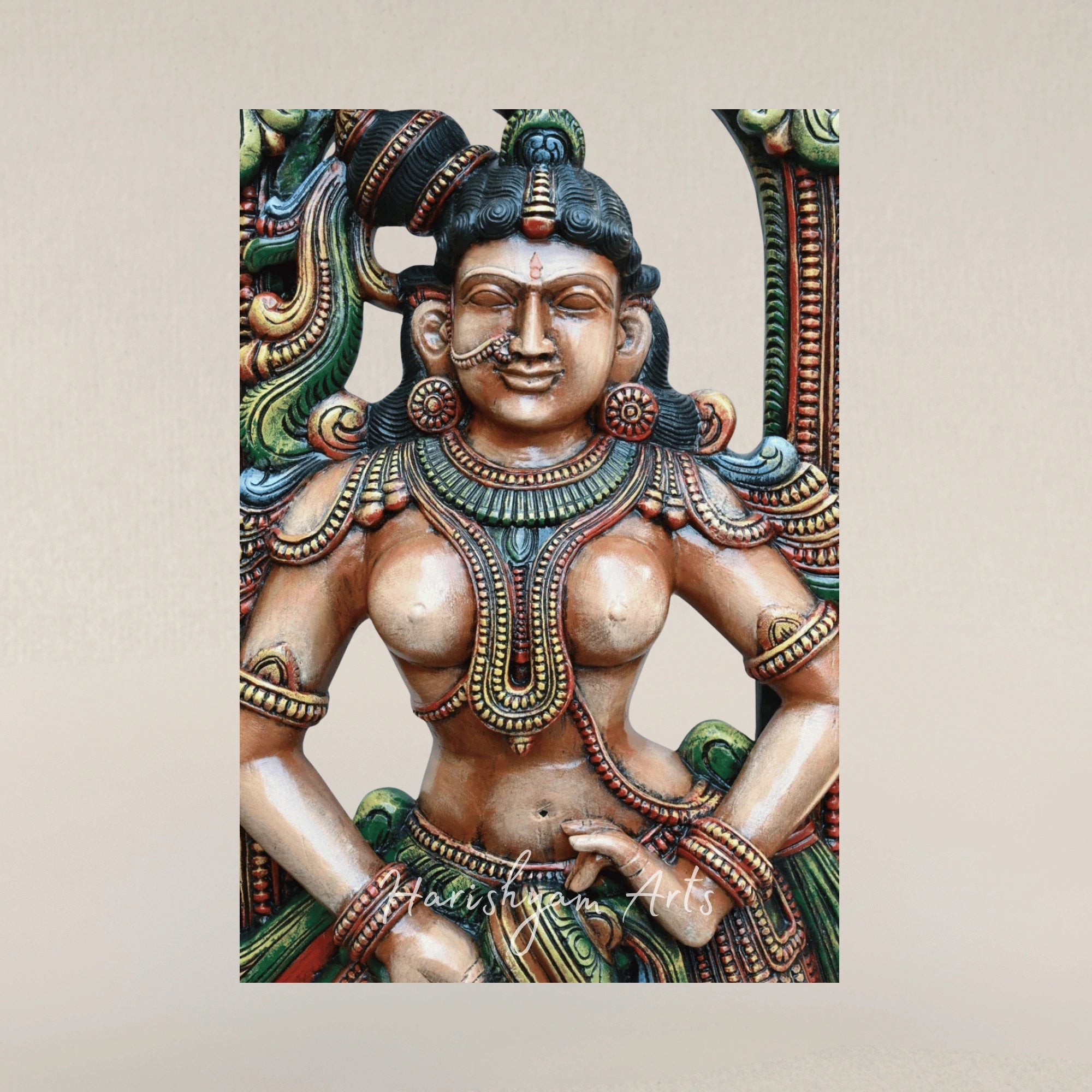 60" Grand Wooden Apsara Goddess Statue in Graceful Dance Pose