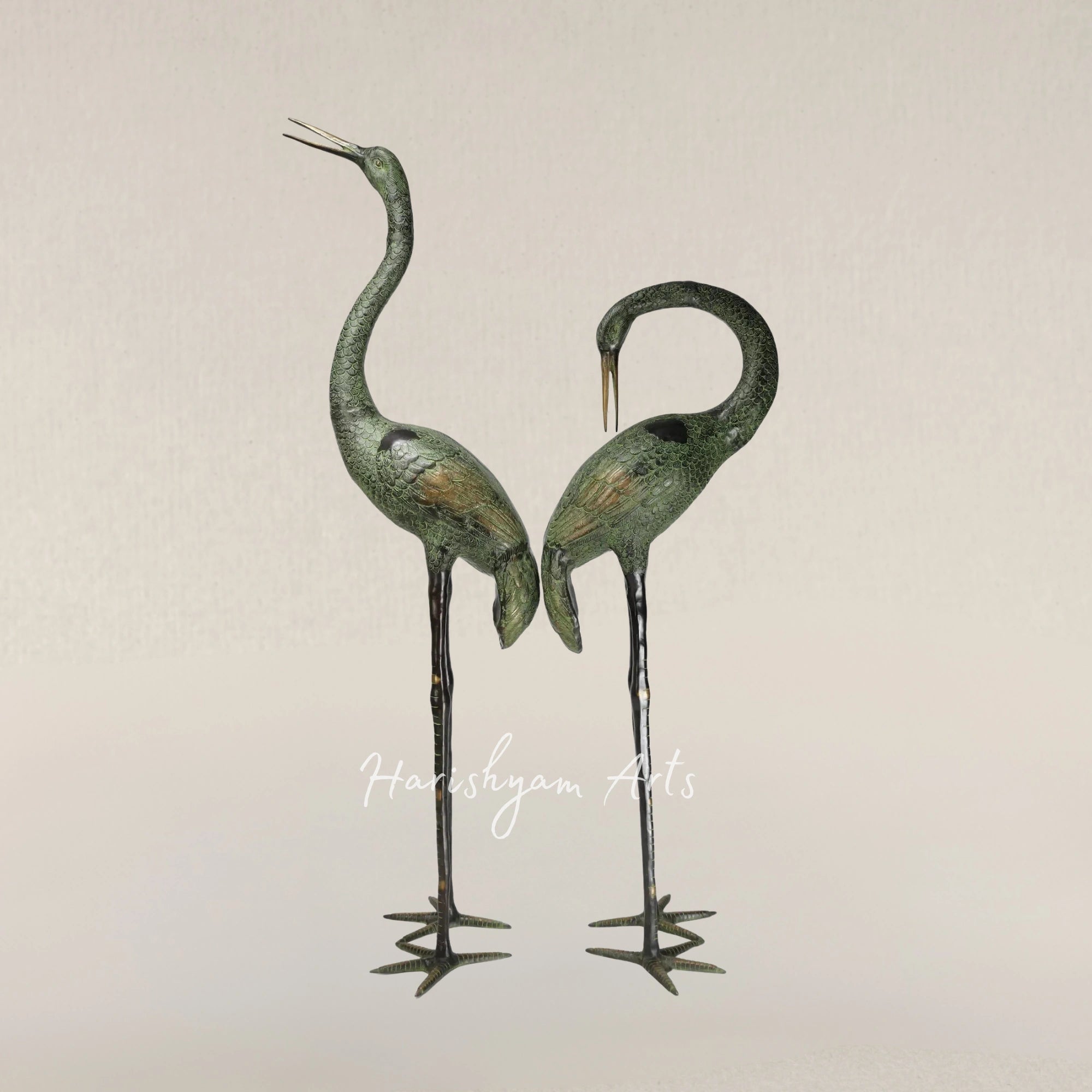 60" Large Pair of Herons | Brass Statues | Home Decor
