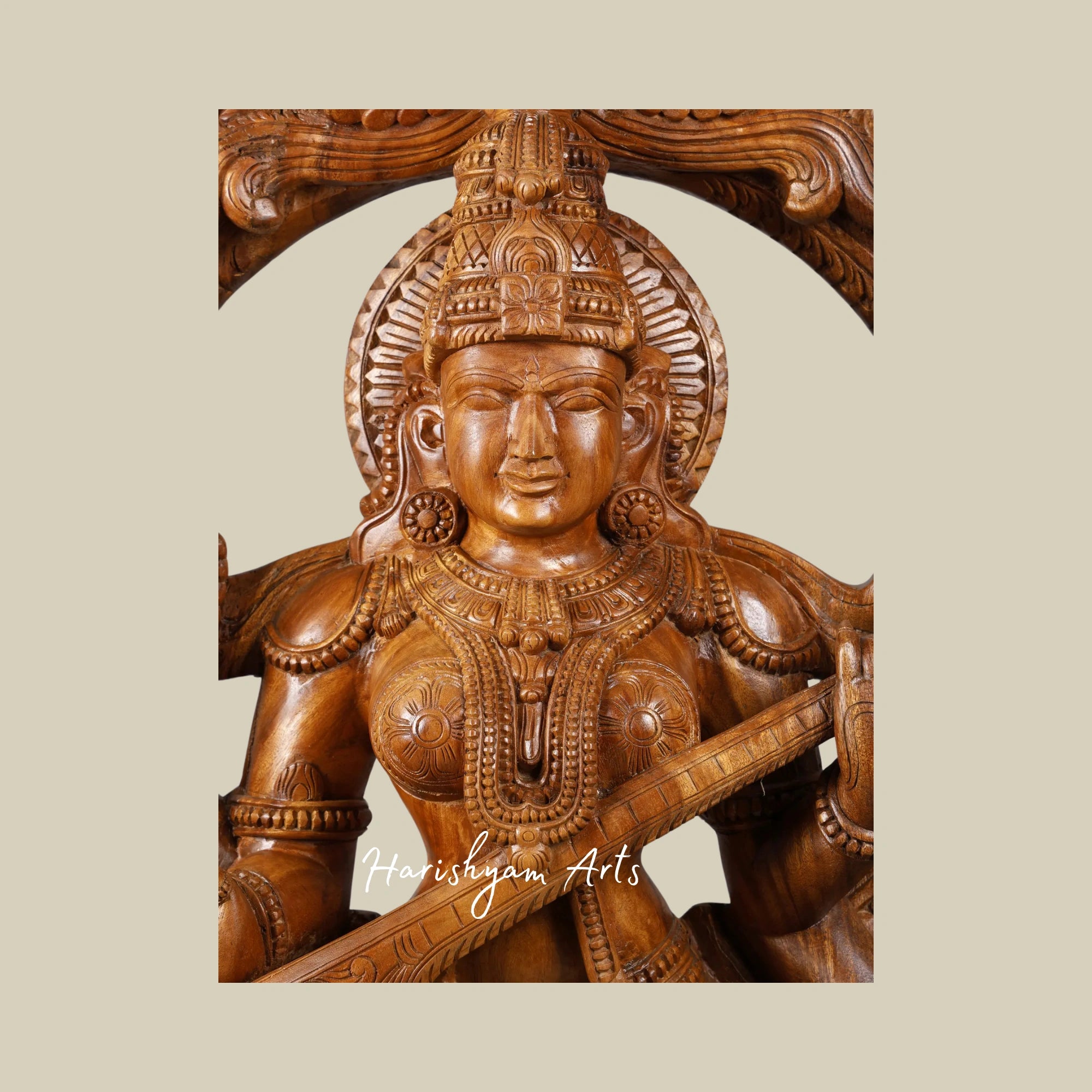 60" Large Saraswati Statue Four-Armed Goddess Seated on Kirtimukha Throne5