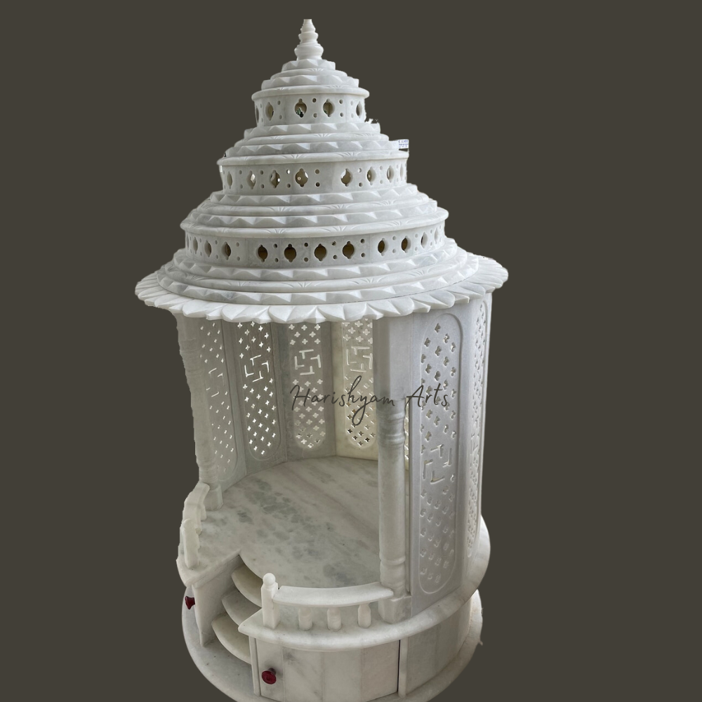 60" Round Mandir in White Marble1